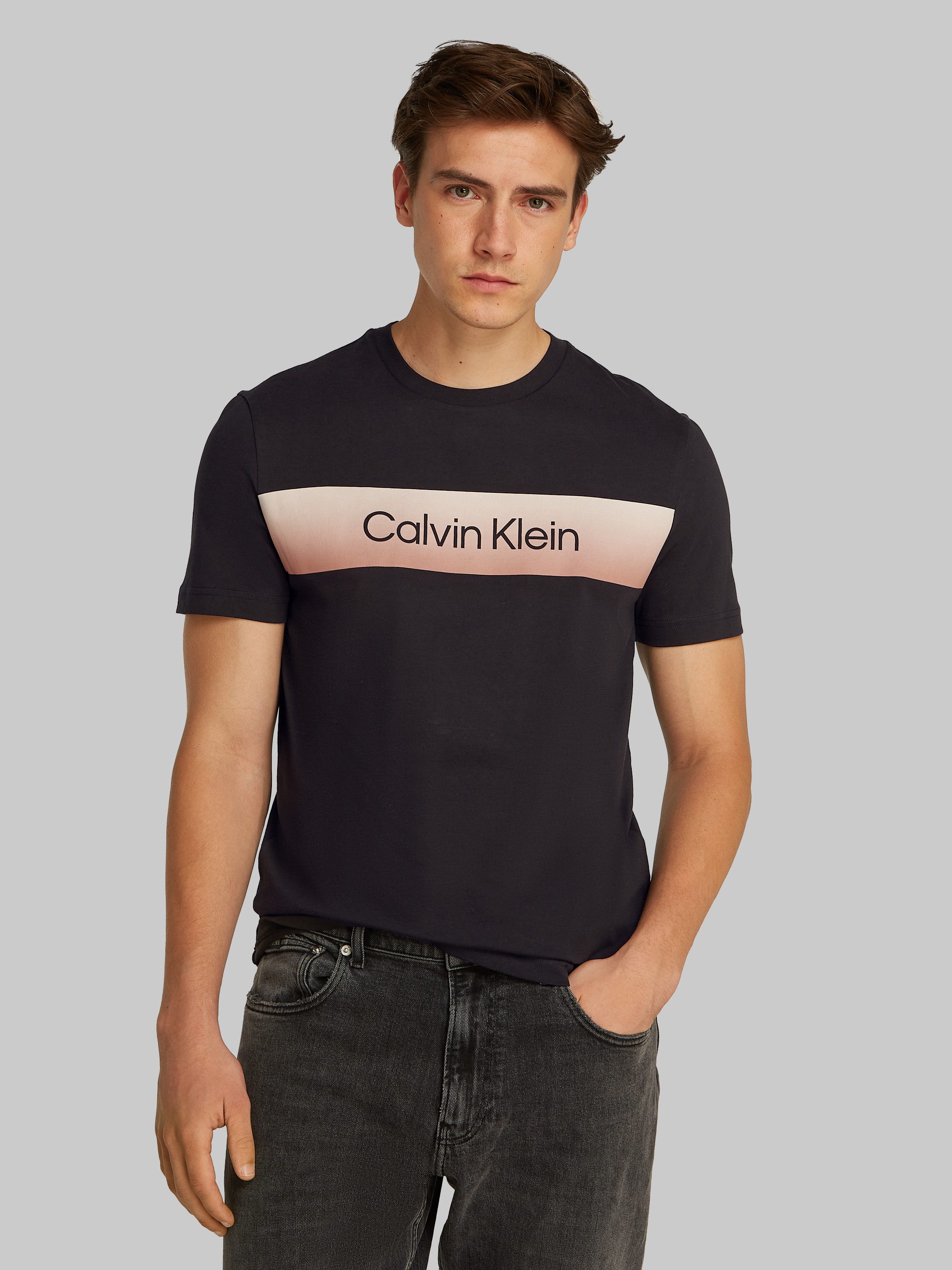 Calvin Klein T-shirt LINEAR OMBRE CHEST LOGO T-SHIRT heren t-shirts maat M zwart