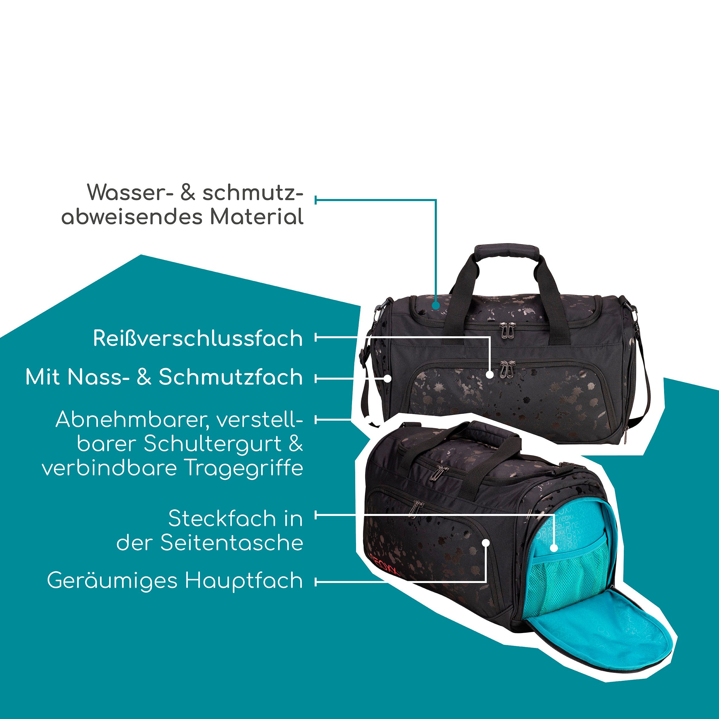 neoxx Sporttas Move, Splash Black gedeeltelijk van gerecycled materiaal