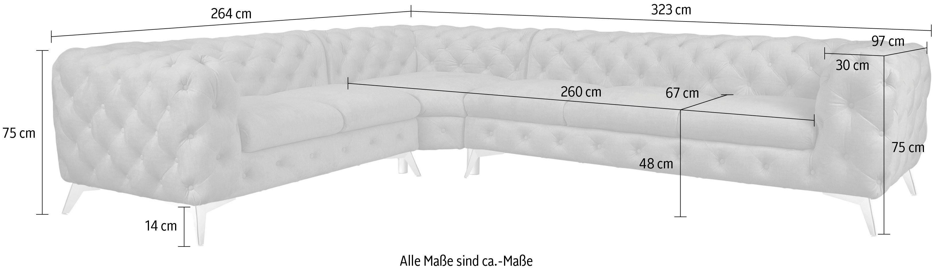 Leonique Chesterfield-bank Glynis L-vorm luxueuze capitonnage, moderne chesterfield look, kleur van de poten ter keuze