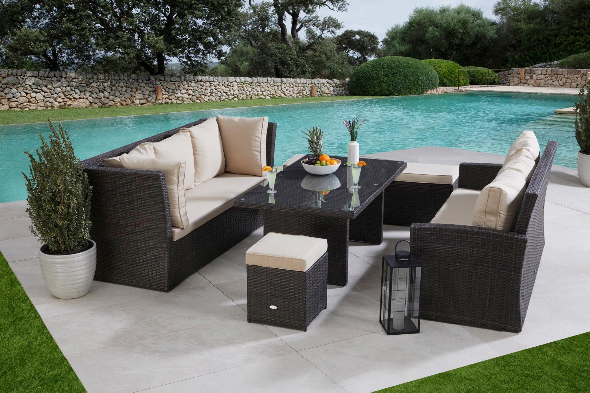 MERXX Tuinset Barcelona 2 banken, zitbank, hocker, tafel (5-delig)