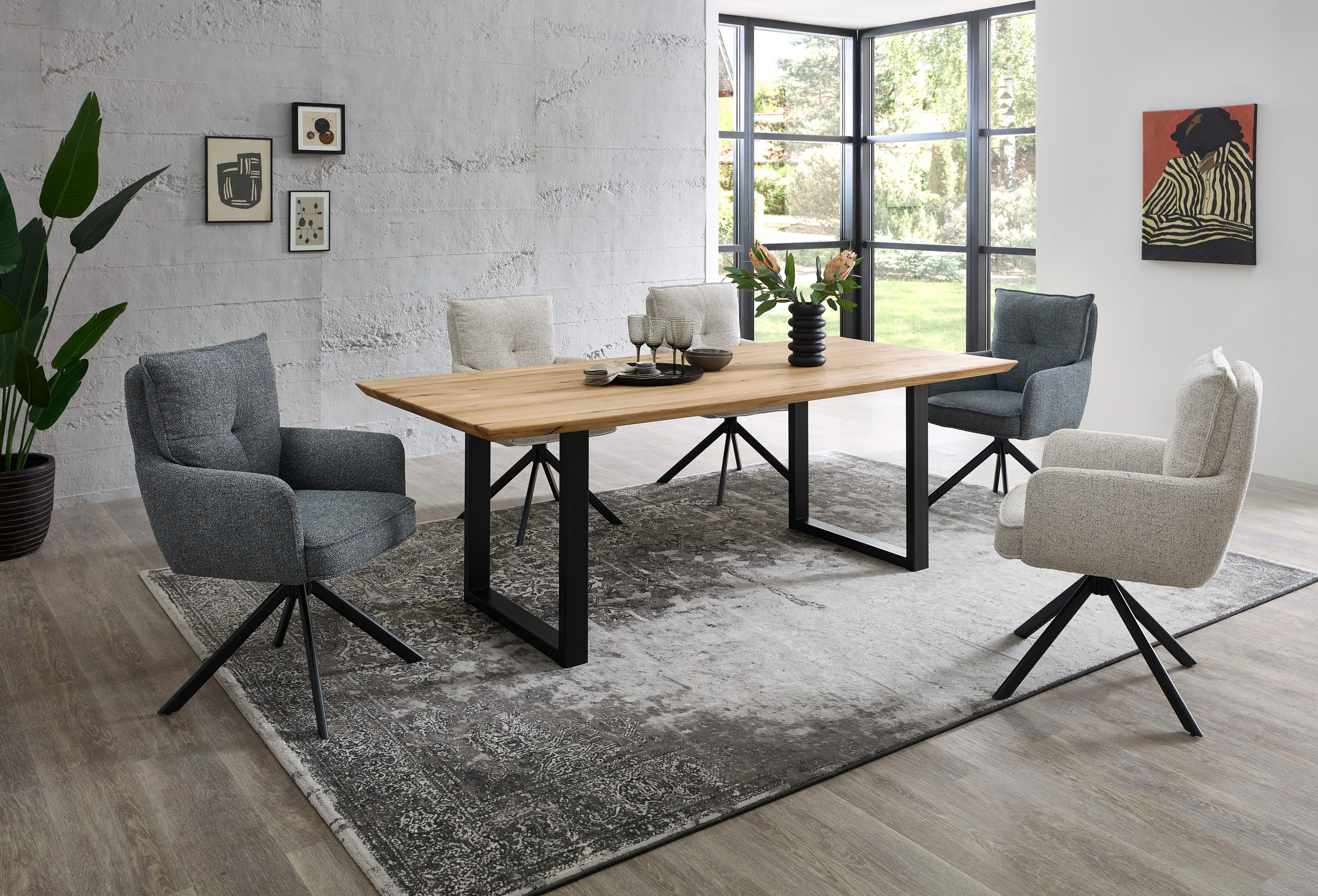 Stolkom Eettafel Bennet Eik massief hout, tafel met Zwitserse rand