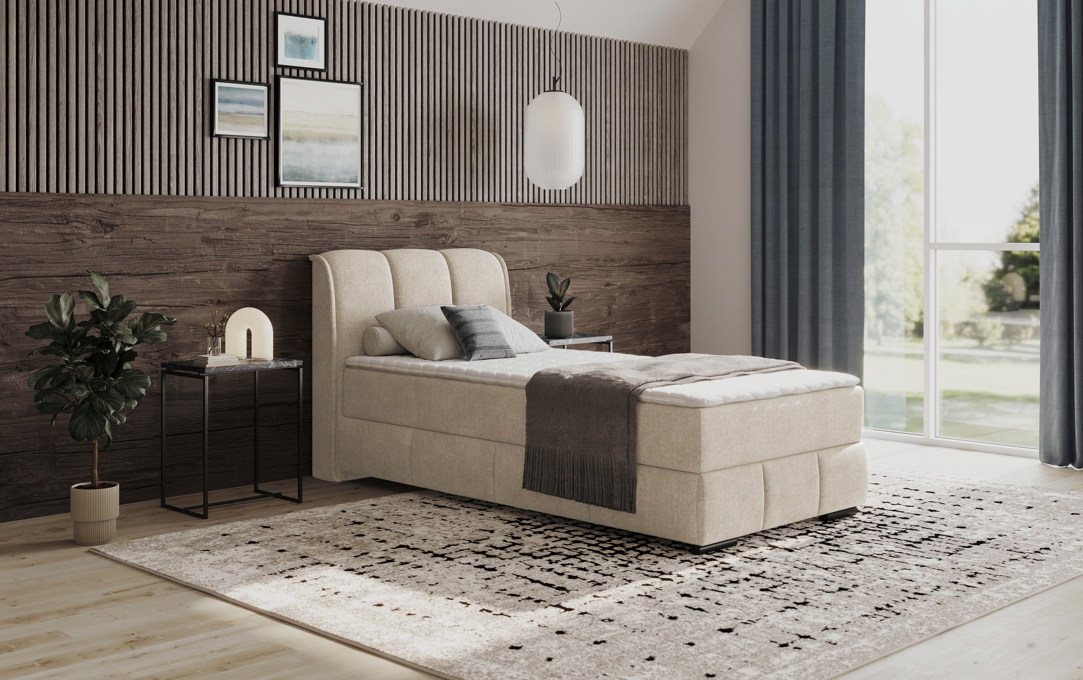 Mr. Couch Boxspring Bethany met bedkist, incl. matras Topmatras en sierkussen, in verschillende hardheden beschikbaar boxsprings beige