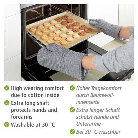 WENKO Ovenwanten Model Ada Stripes met katoenen binnenkant, 1 paar, grijs (set, 2-delig)
