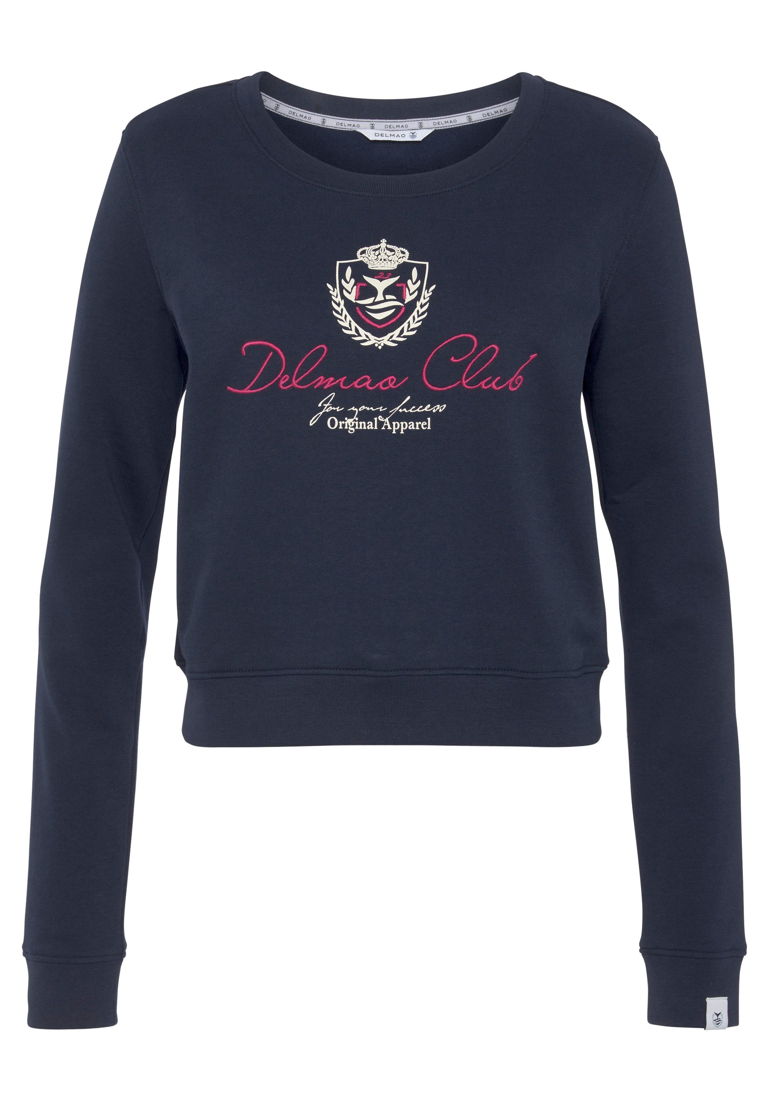 DELMAO Sweatshirt in verkorte lengte met elegant borduursel - nieuw merk!