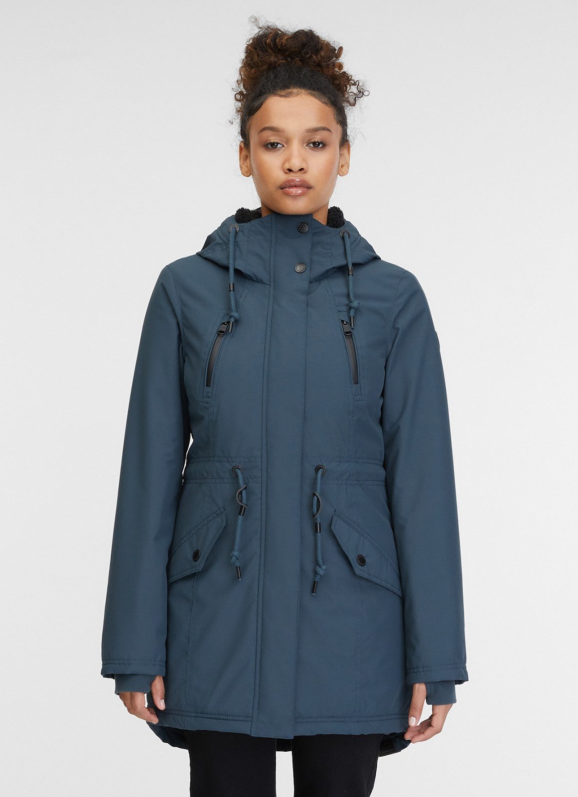 Ragwear Outdoorjack ELSIEN waterafstotende overgangsparka, met verwarmende teddypluche voering dames wandelen & outdoor maat XXL (44) blauw