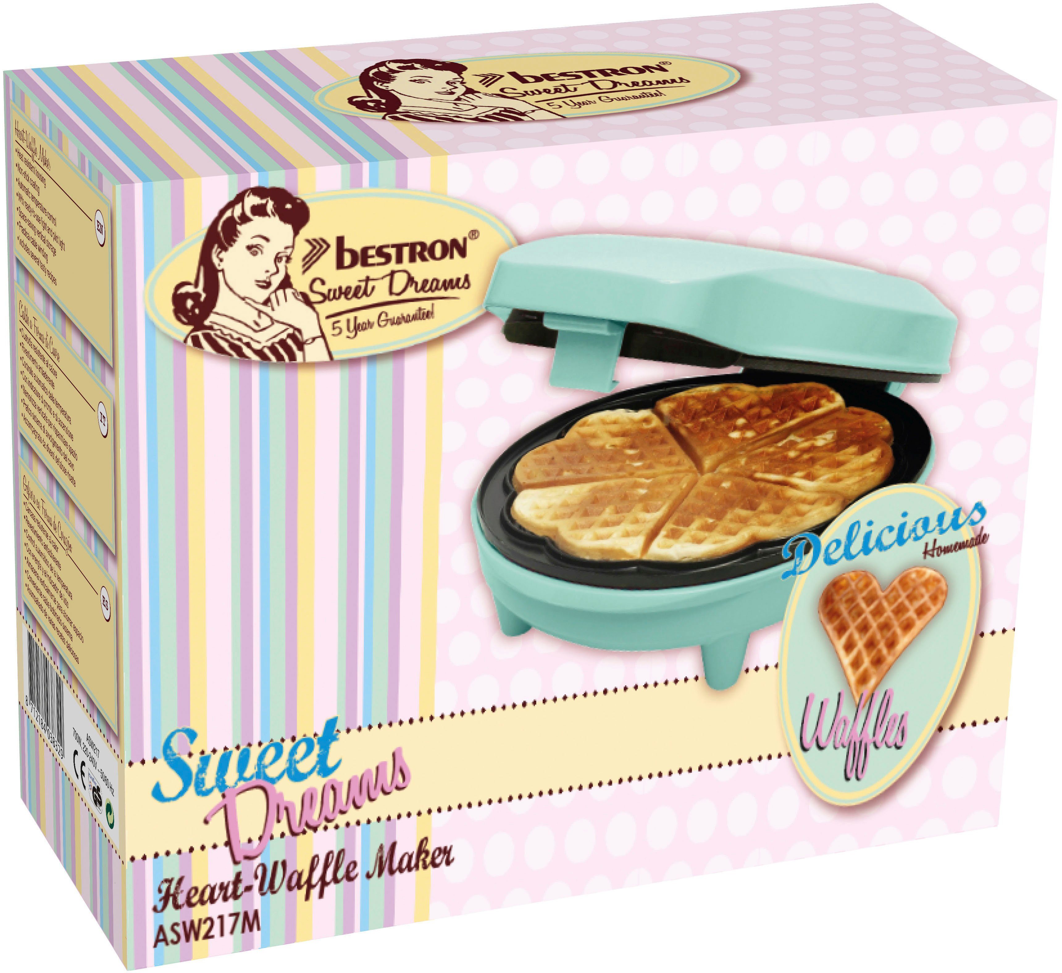 bestron Wafelijzer ASW217 voor klassieke hartvormige wafels, met antiaanbaklaag, retrodesign