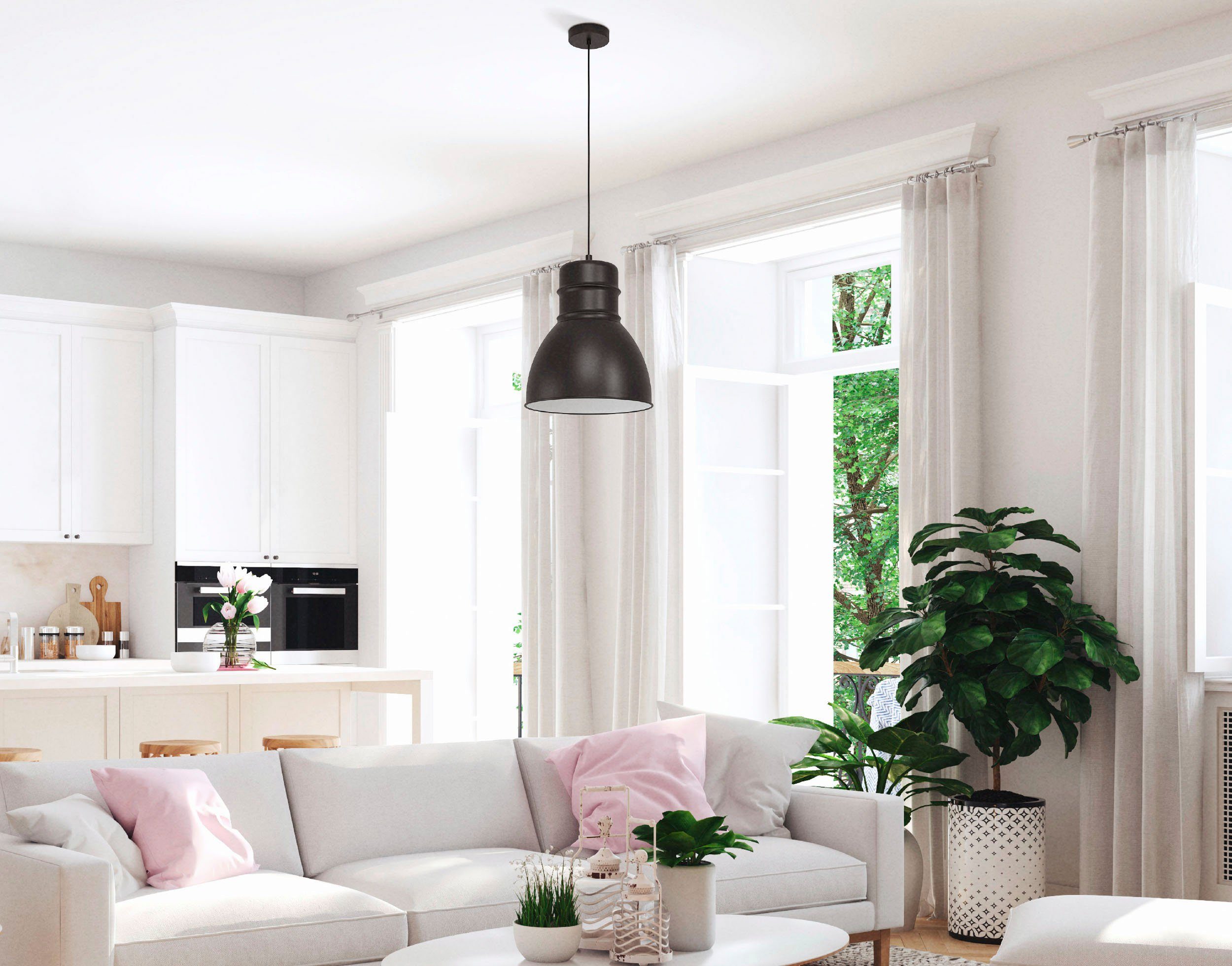 EGLO Hanglamp EBURY Hanglamp in zwart en wit van staal - excl. E27 - 60W (1 stuk)