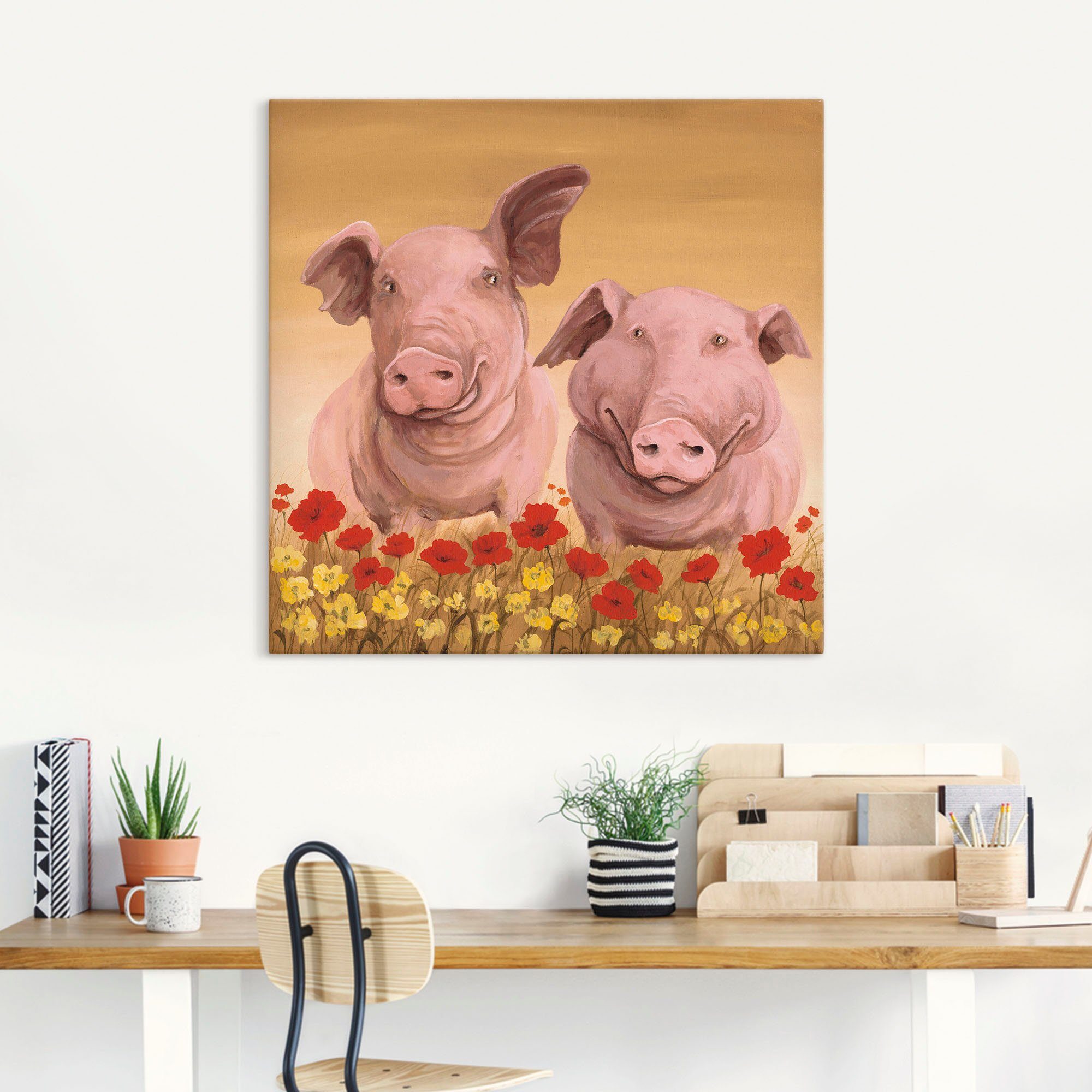 Artland Artprint op linnen Varkens gespannen op een spieraam