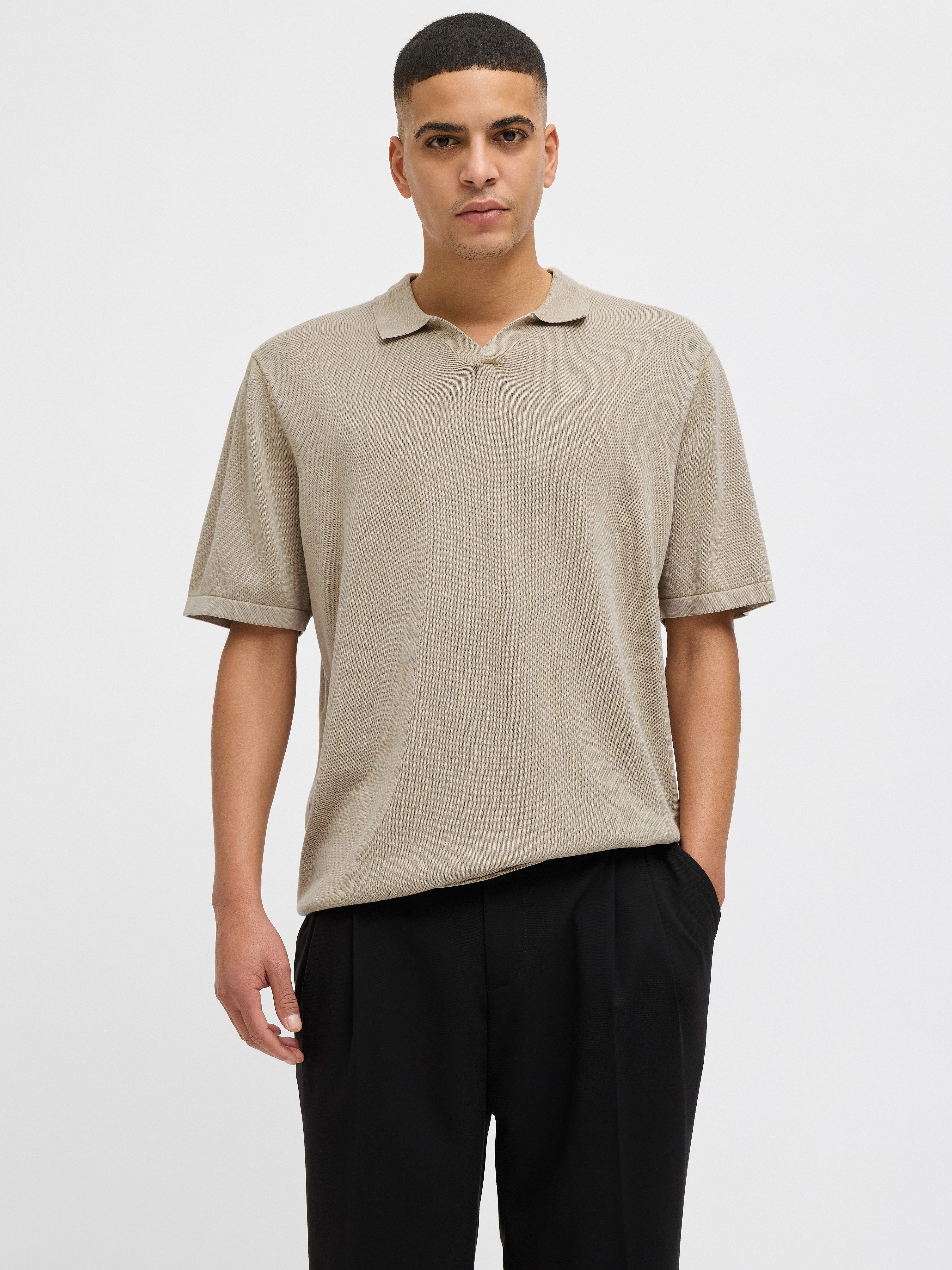 Jack & Jones Trui met korte mouwen JJELEO KNIT POLO SS LN