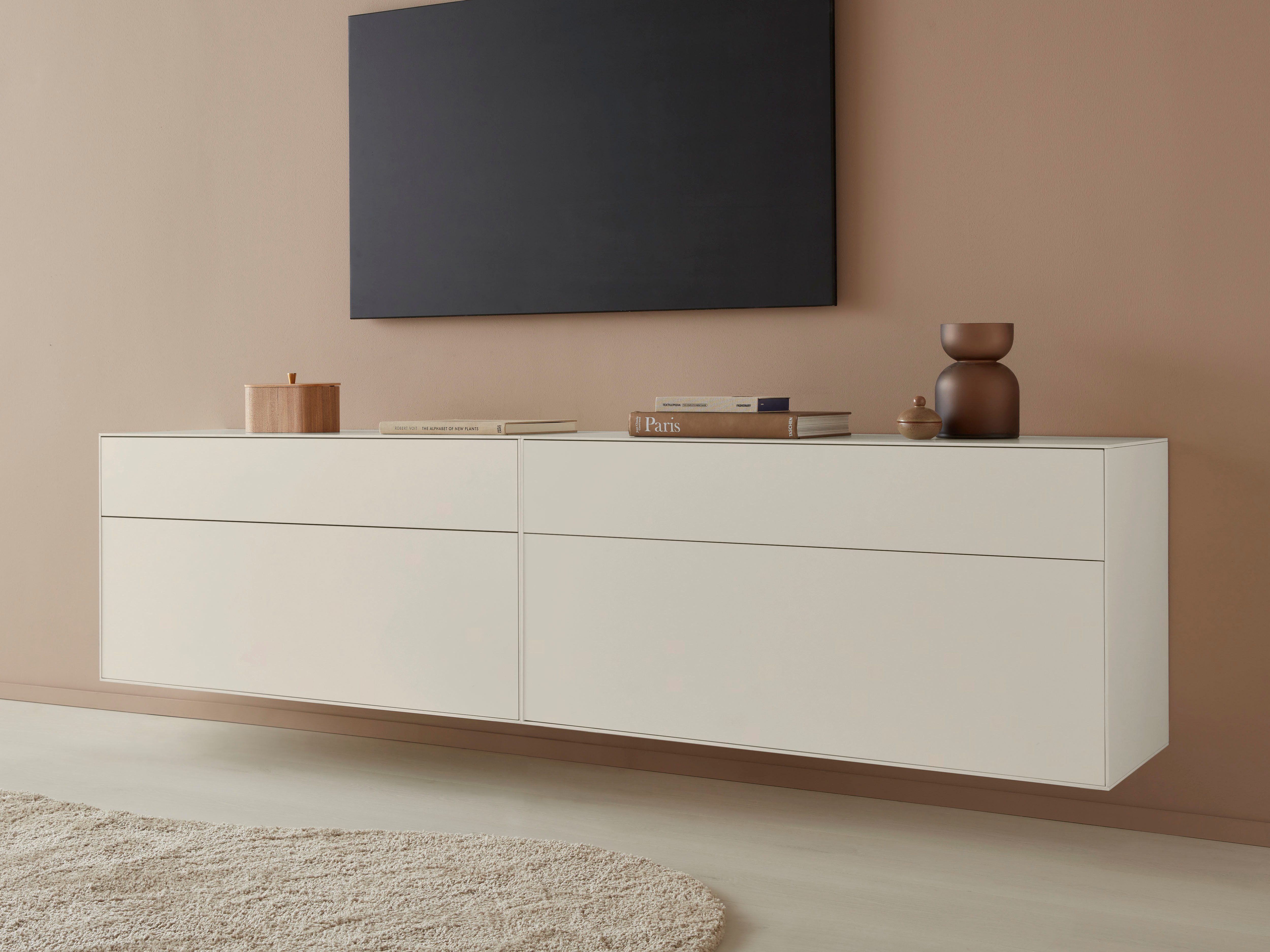 LeGer Home by Lena Gercke Tv-meubel Essentials Breedte: 224 cm, MDF gelakt, push-to-open-functie (2 stuks) lowboards grijs