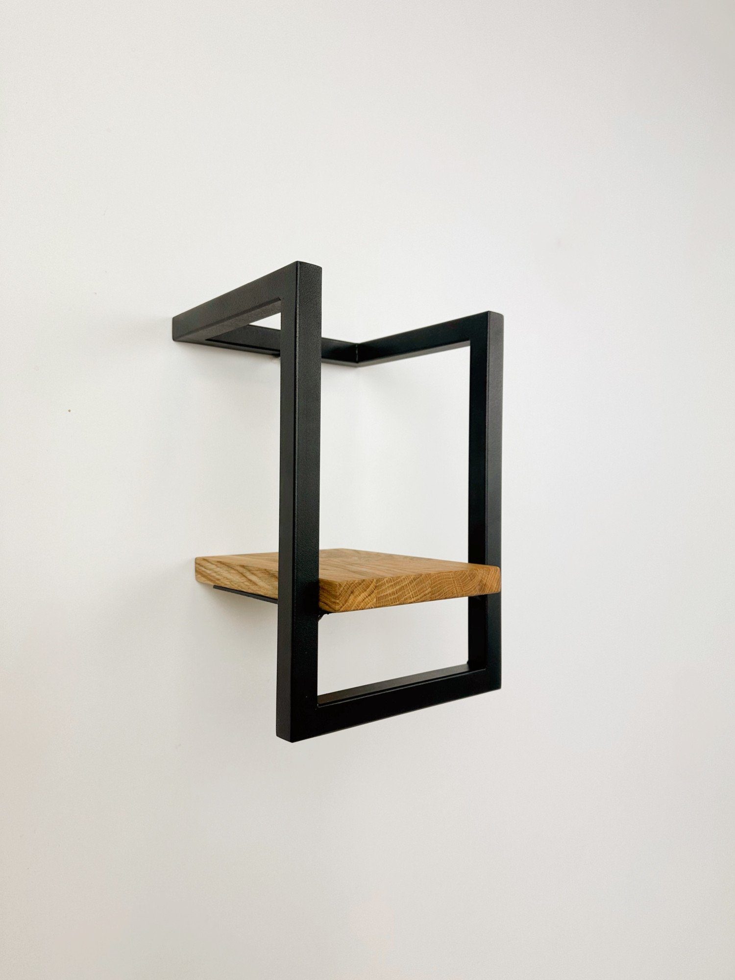 andas Wandplank Borken, rek, plank, wandplank Gemaakt van metaal met massief eiken planken