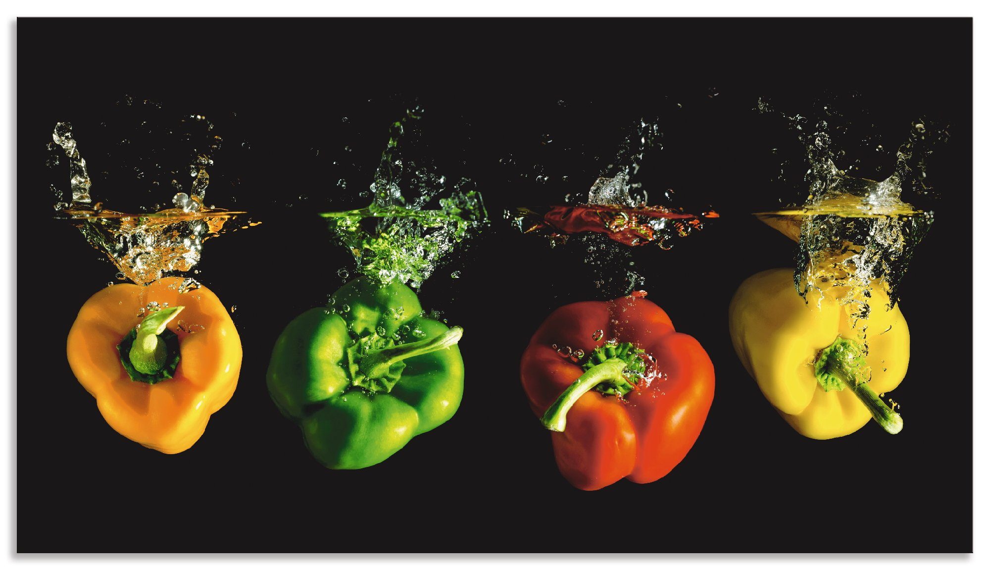 Artland Keukenwand Paprika's vallen in het water zelfklevend in vele maten - spatscherm keuken achter kookplaat en spoelbak als wandbescherming tegen vet, water en vuil - achterwan