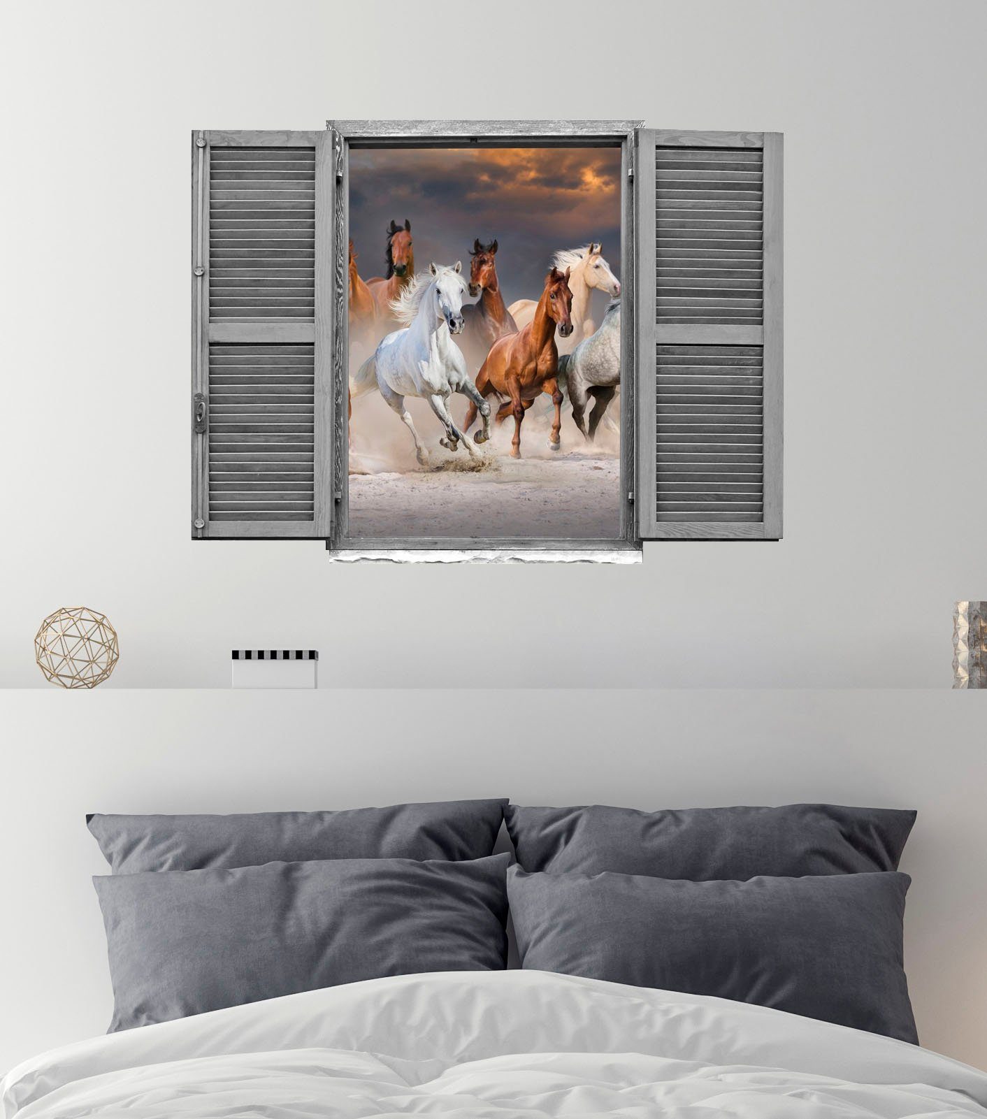 queence Wandfolie Paarden Muursticker, muurdecoratie, zelfklevend, 3D, raam (1 stuk)