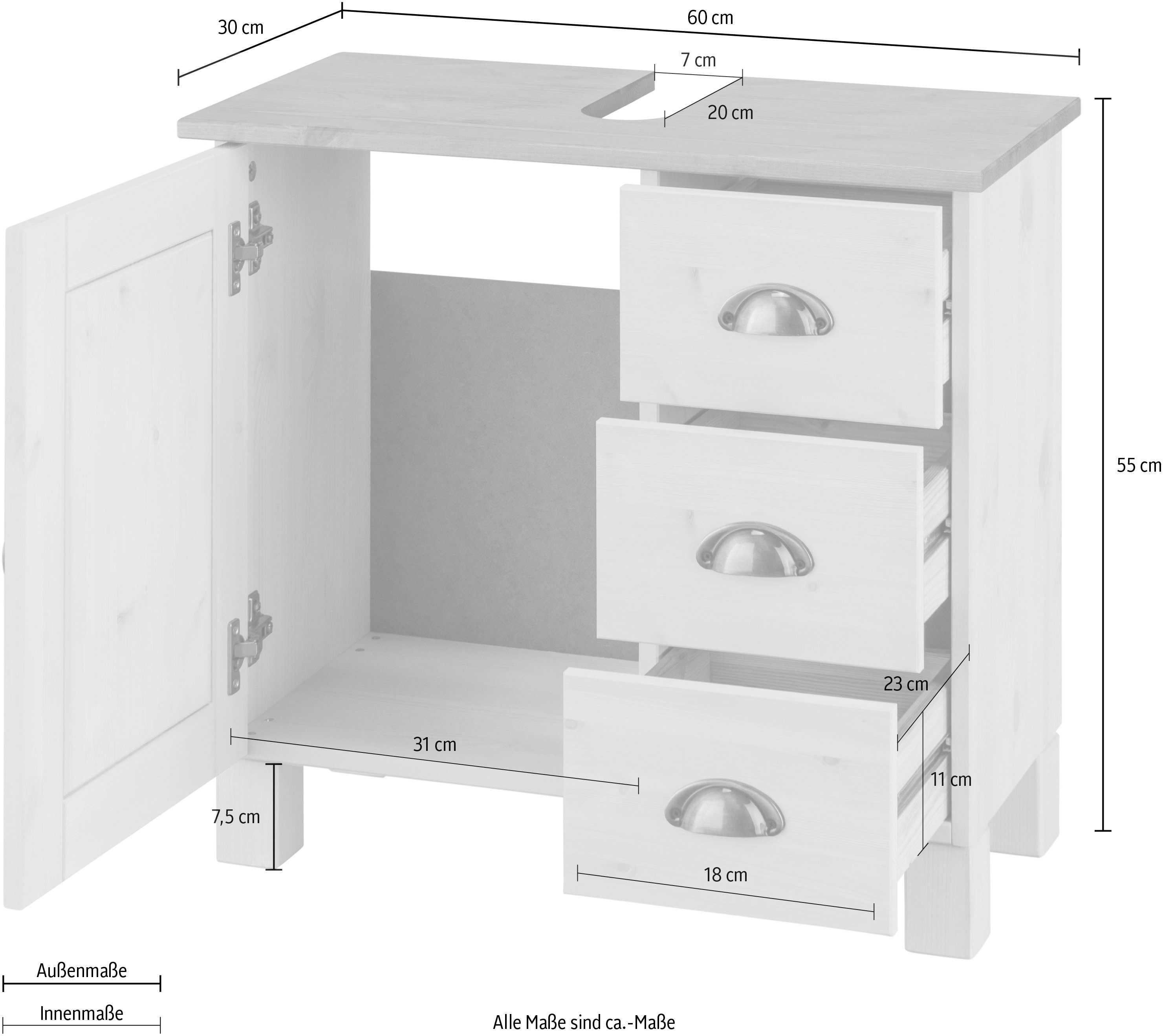 Home affaire Wastafelonderkast Oslo Grenen, 1 deur en 3 laden, breedte 60 cm, hoogte 55 cm