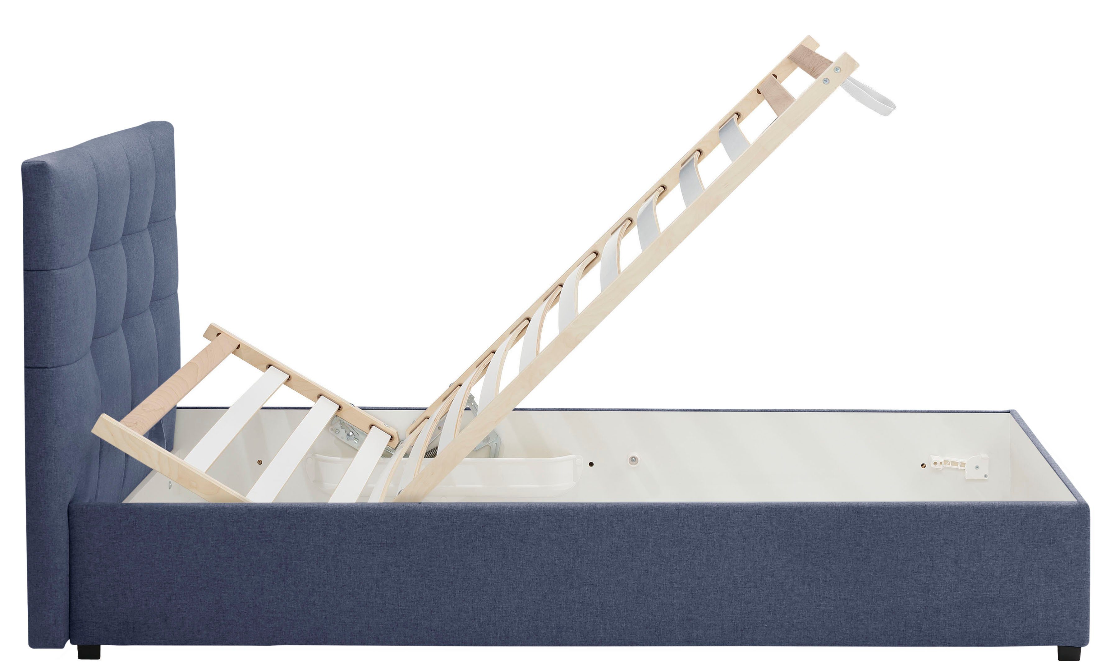 Lüttenhütt Gestoffeerd bed Endres met bedkist, naar keuze zonder matras/lattenbodem of incl. matras