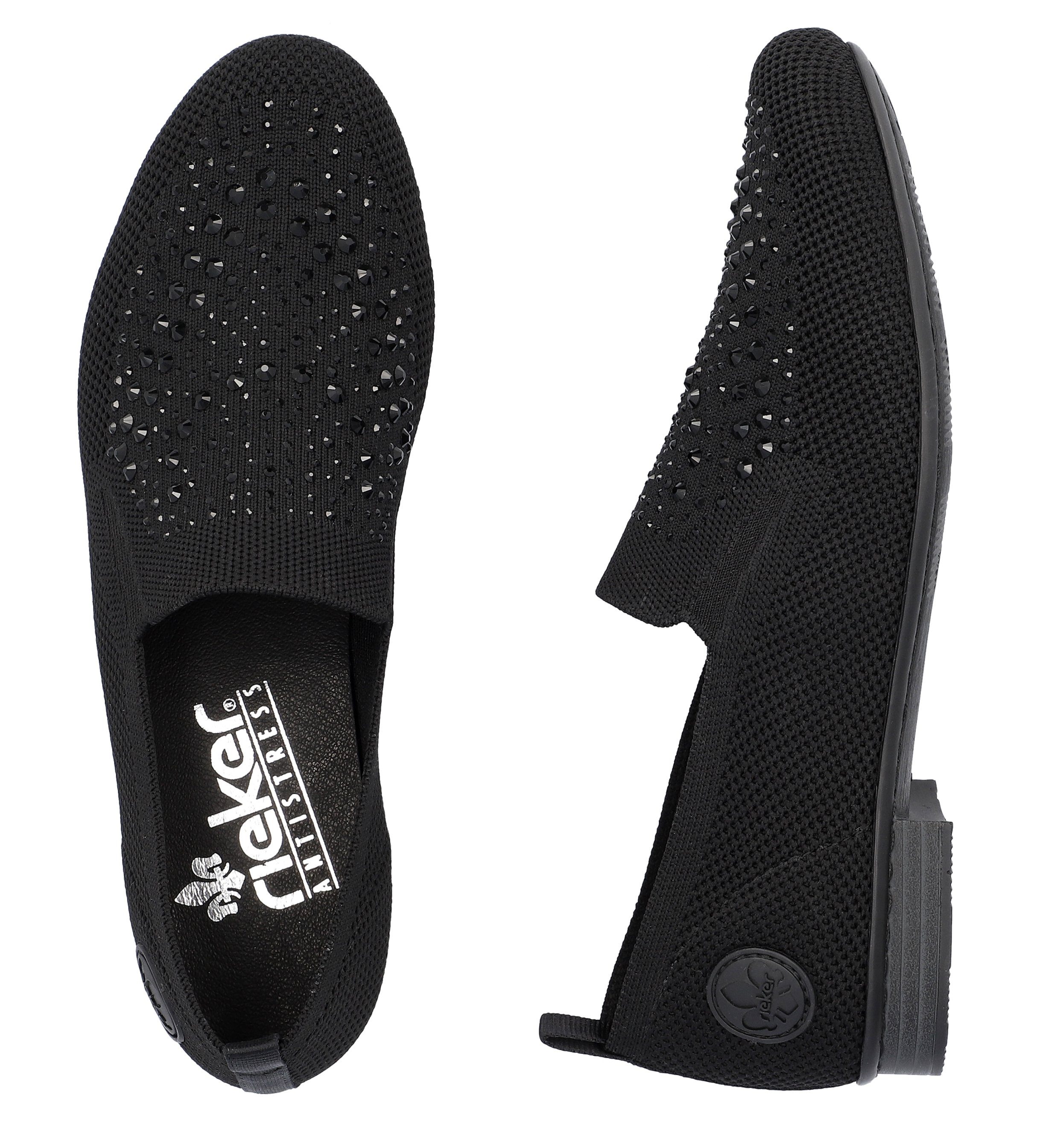 Rieker Instappers Loafer, zakelijke schoen versierd met strass-steentjes