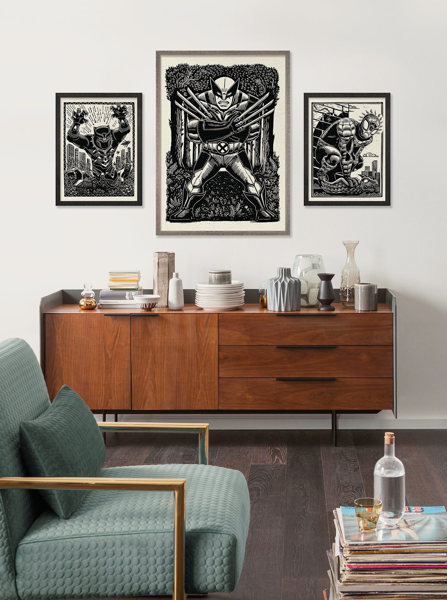 Komar Artprint Marvel Spider-Man Lino-Cut 300 x 280 cm (breedte x hoogte) - behang, vlies, woonkamer, slaapkamer (1 stuk)