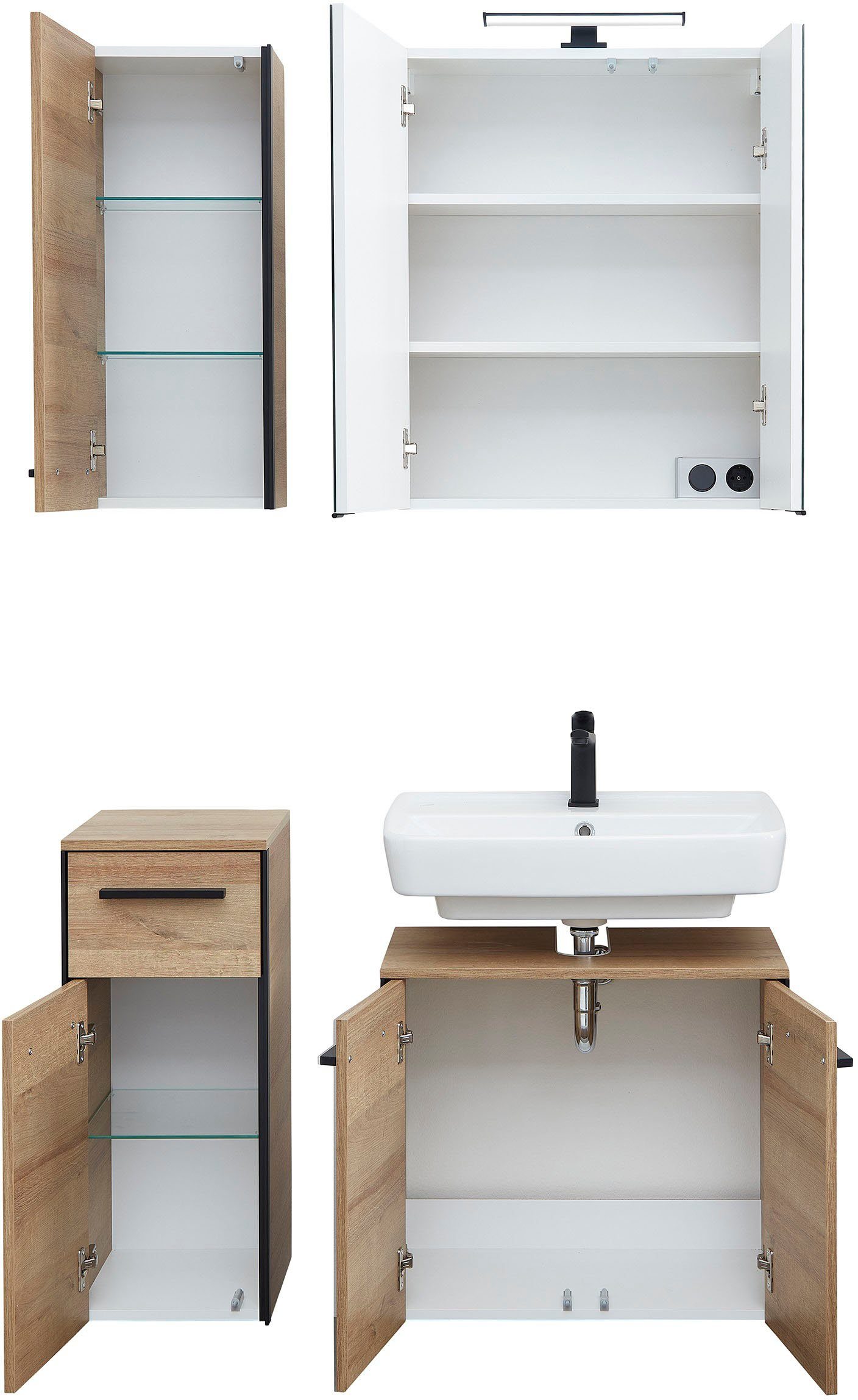 Saphir Badkamerserie Quickset 395 4-delig, wastafelonderkast met led-spiegelkast (4-delig)