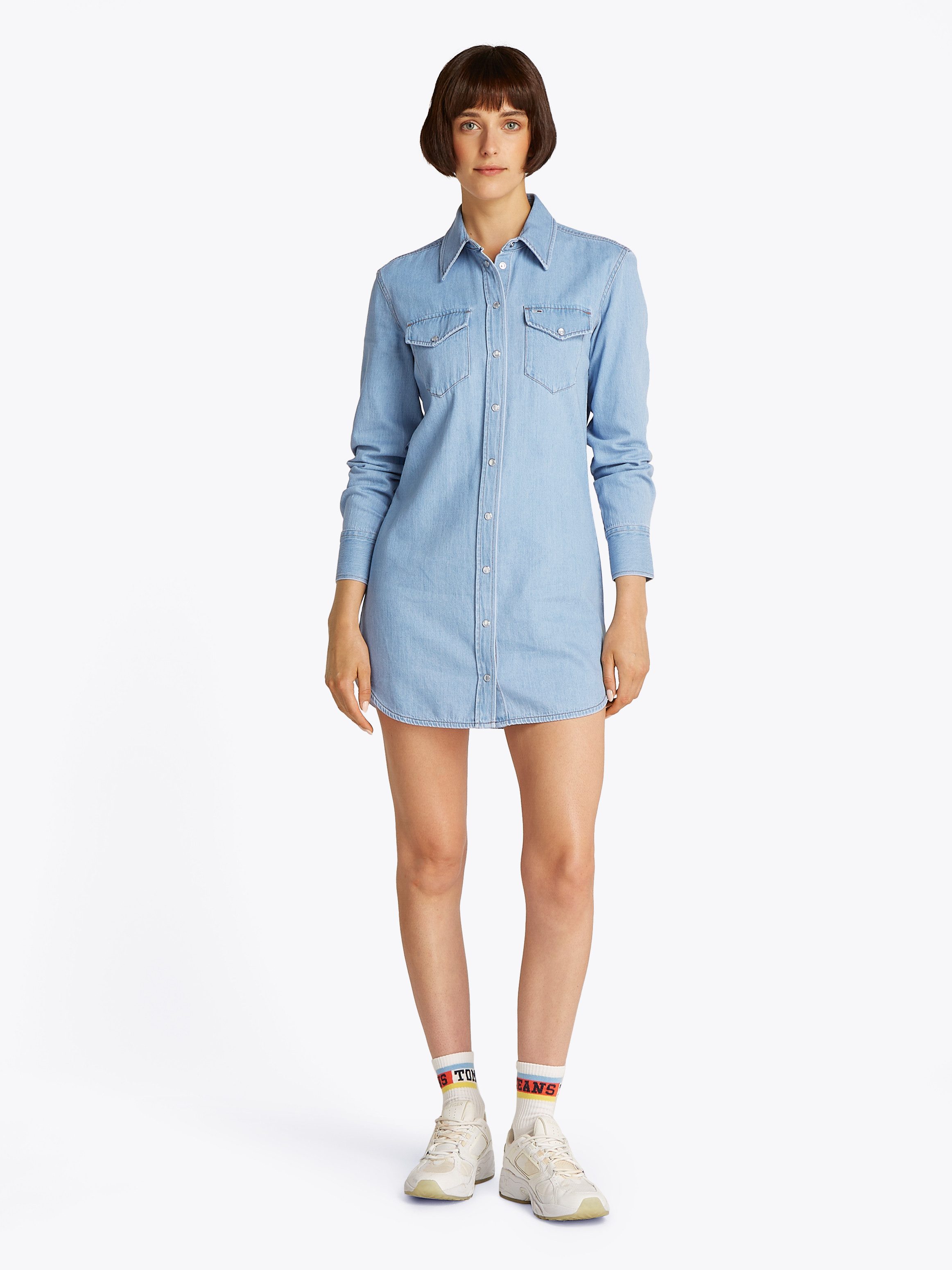 TOMMY JEANS Jurk met overhemdkraag REGULAR SHIRT DRESS EXT met borstzakken, logo-borduursel