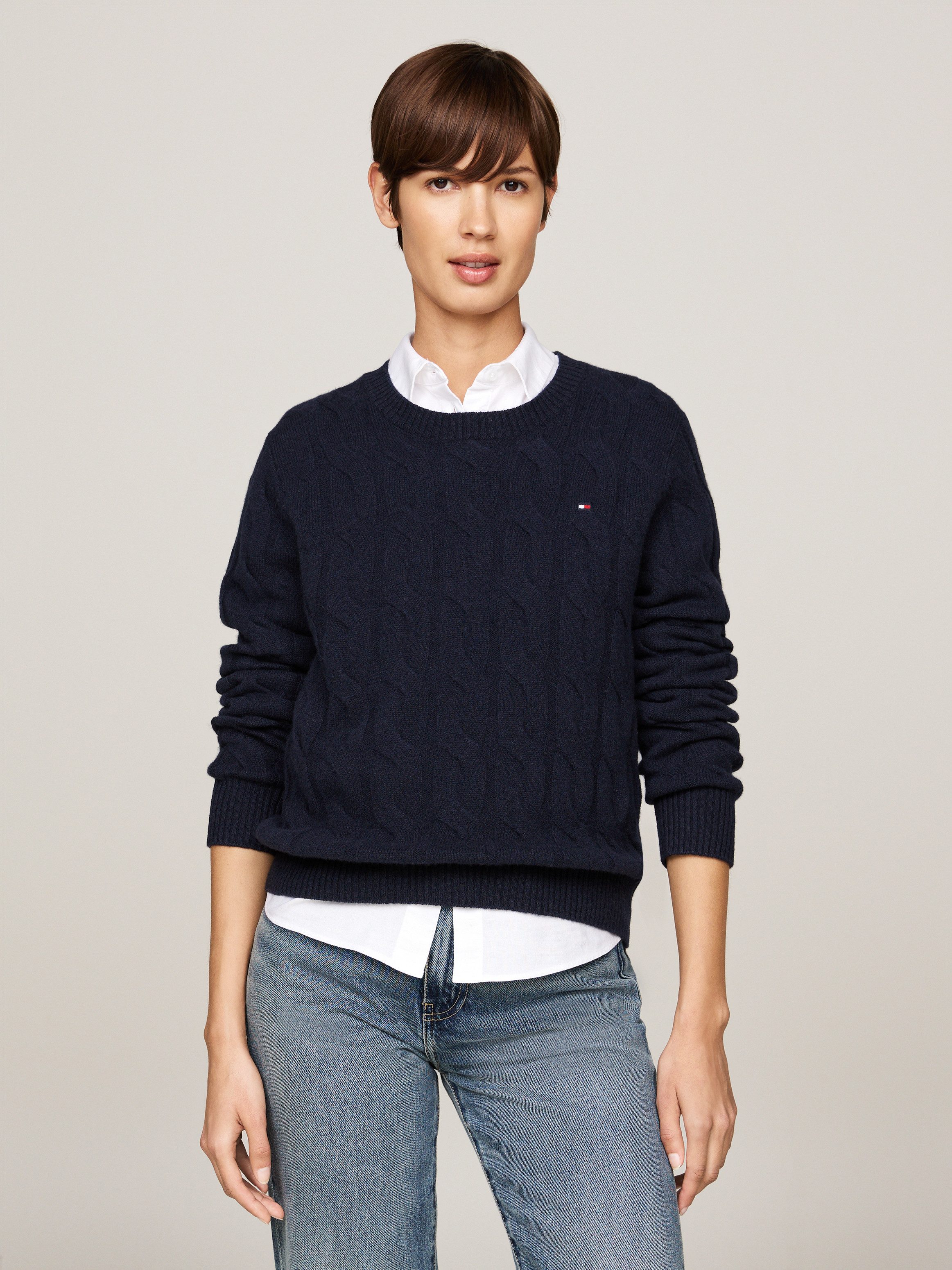 Tommy Hilfiger Gebreide trui SOFT WOOL CABLE C-NK met kabelpatroon ronde hals