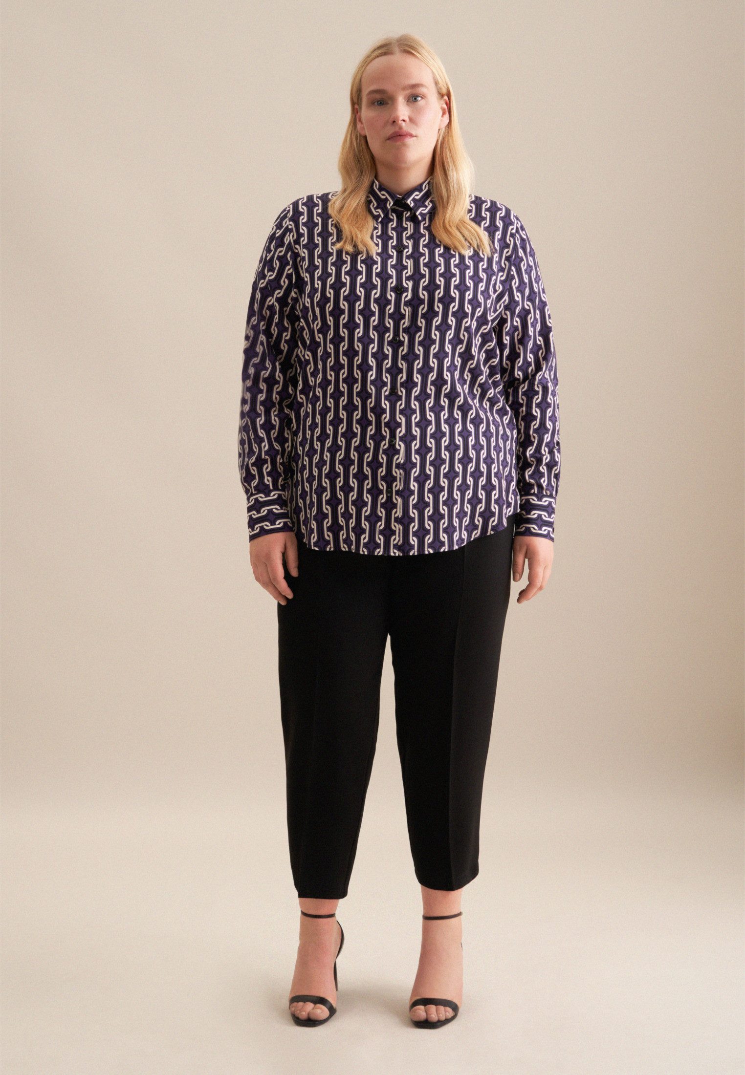 seidensticker Overhemdblouse Zwarte roos Lange mouwen kraag print