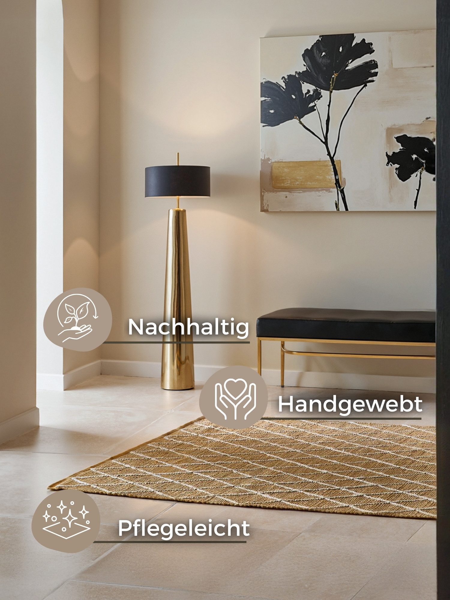 HANSE Home Vloerkleed Kunu jute tapijt Natuurlijke vezels, jute met katoen, woonkamer, hal, gang, boho, scandi