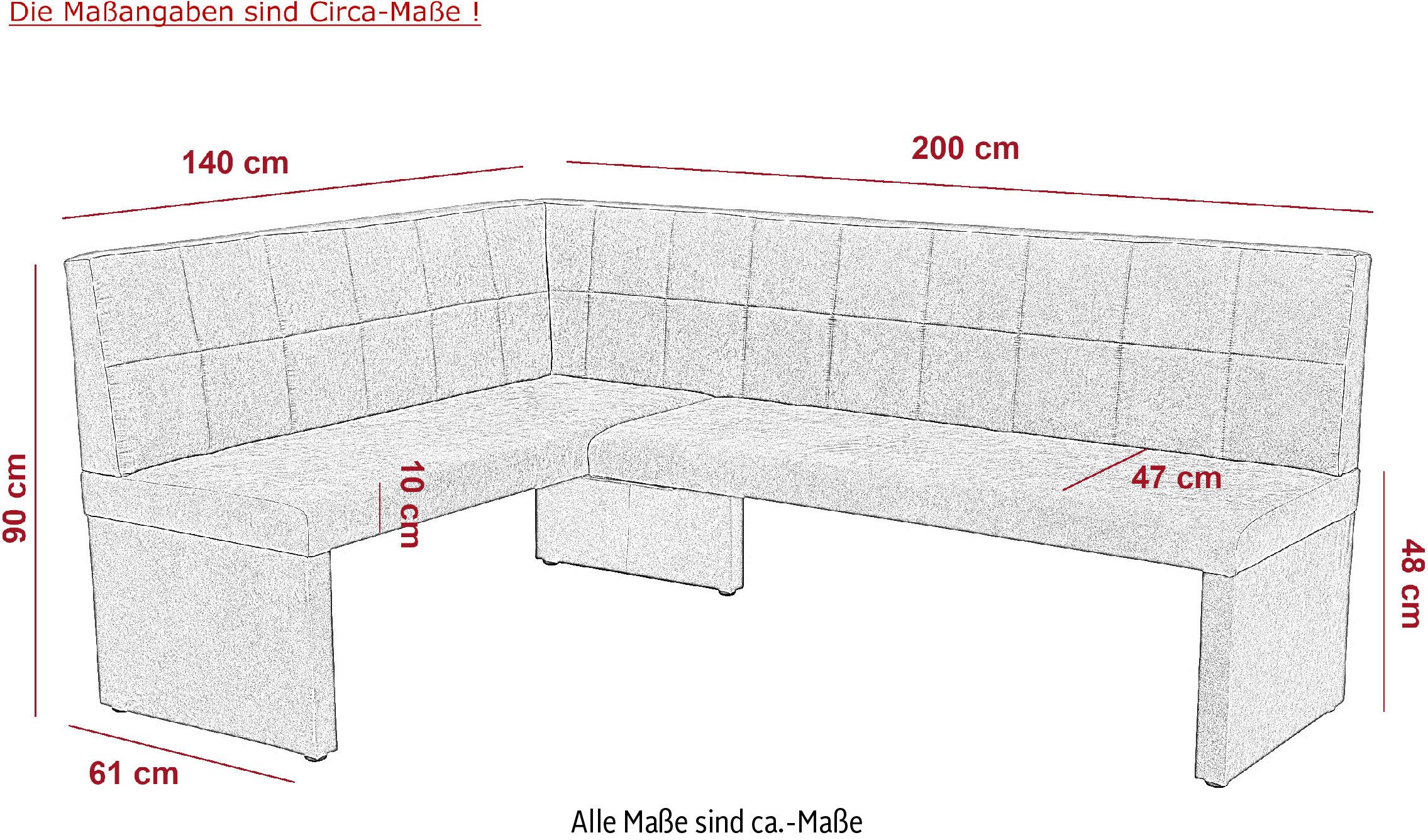 HELA Eethoek Spree Eettafel 140x90 cm met dikke rand, microvezel bekleding(4-delig)