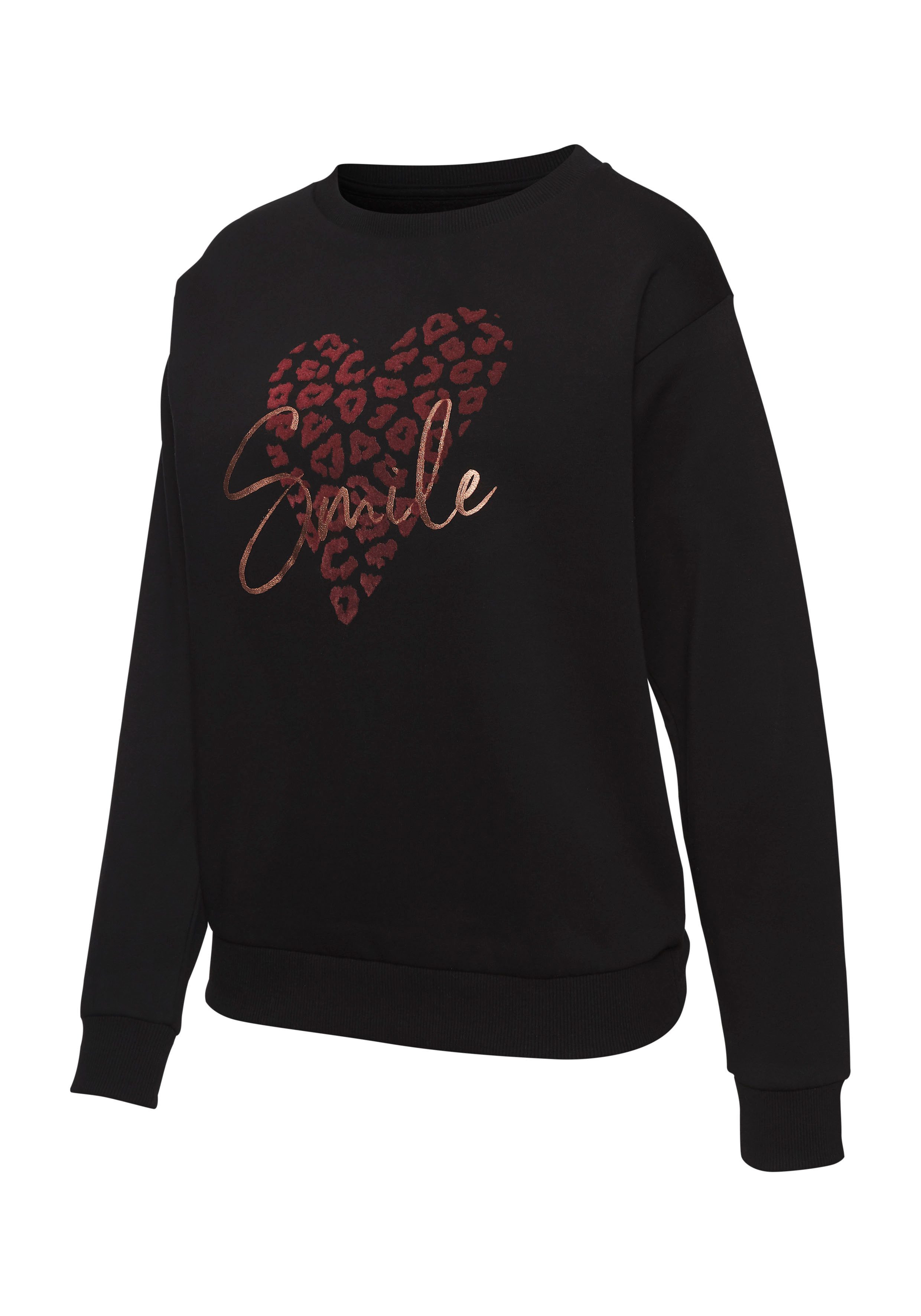 Lascana Sweatshirt Lounge shirt met hart-leo-print loungewear