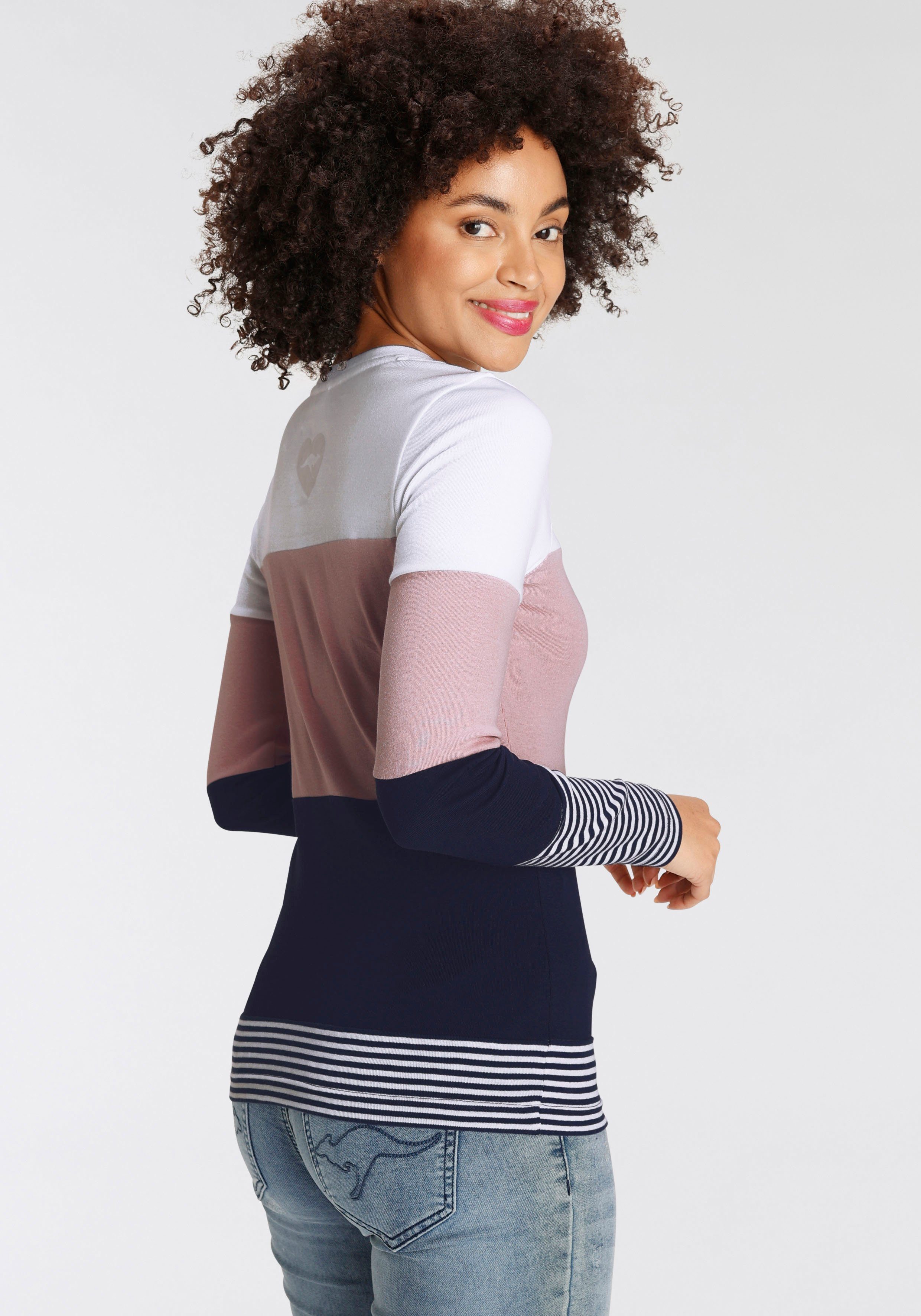 KangaROOS Longsleeve met lange mouwen, figuurvolgende pasvorm, colourblocking-look