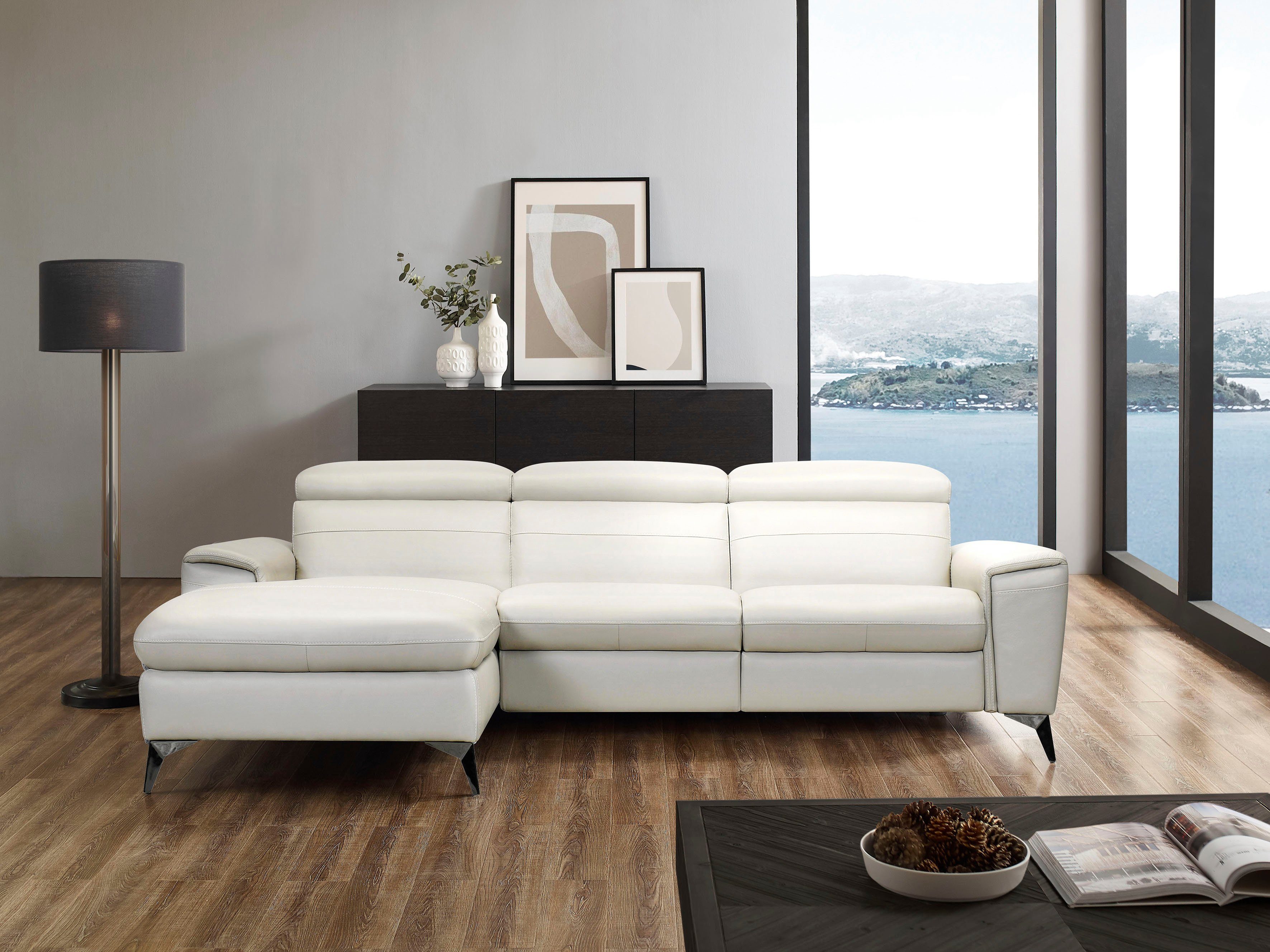 Places of Style Hoekbank Theron, L-vorm, 263 cm, elektrische relaxfunctie, usb-aansluiting, handmatig verstelbaar hoofdeind