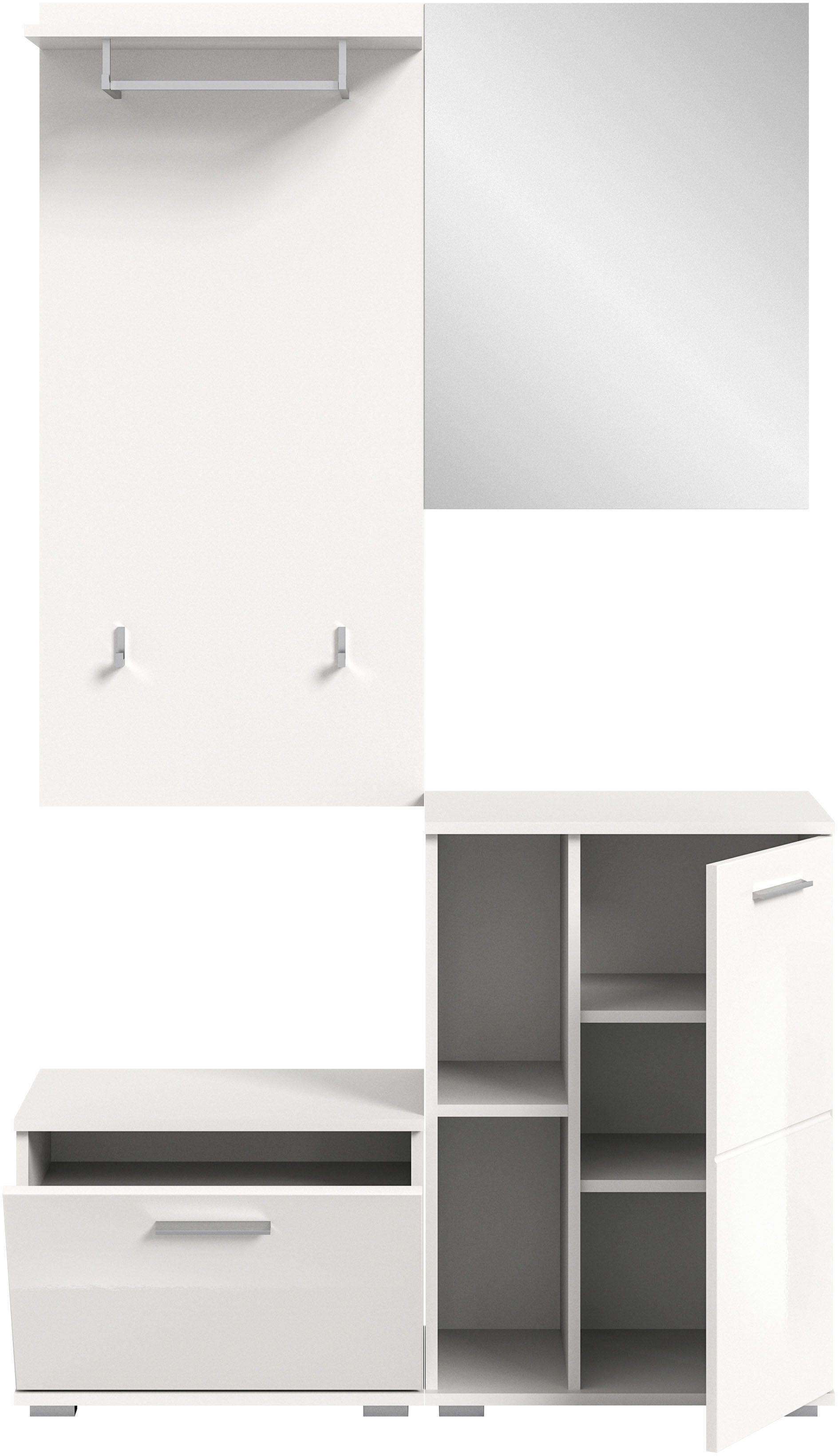 INOSIGN Halmeubelset Valge, Breedte 110 cm, 4-delig Set, bestaande uit: Zitbank, garderobepaneel, schoenenkast en garderobespiegel (4-delig)