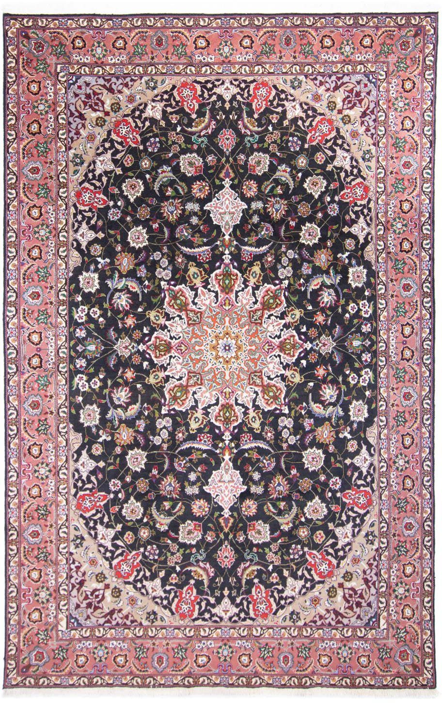 morgenland Wollen kleed Tabriz 40 Raj medaillon Blu scuro 316 x 197 cm Uniek exemplaar met certificaat