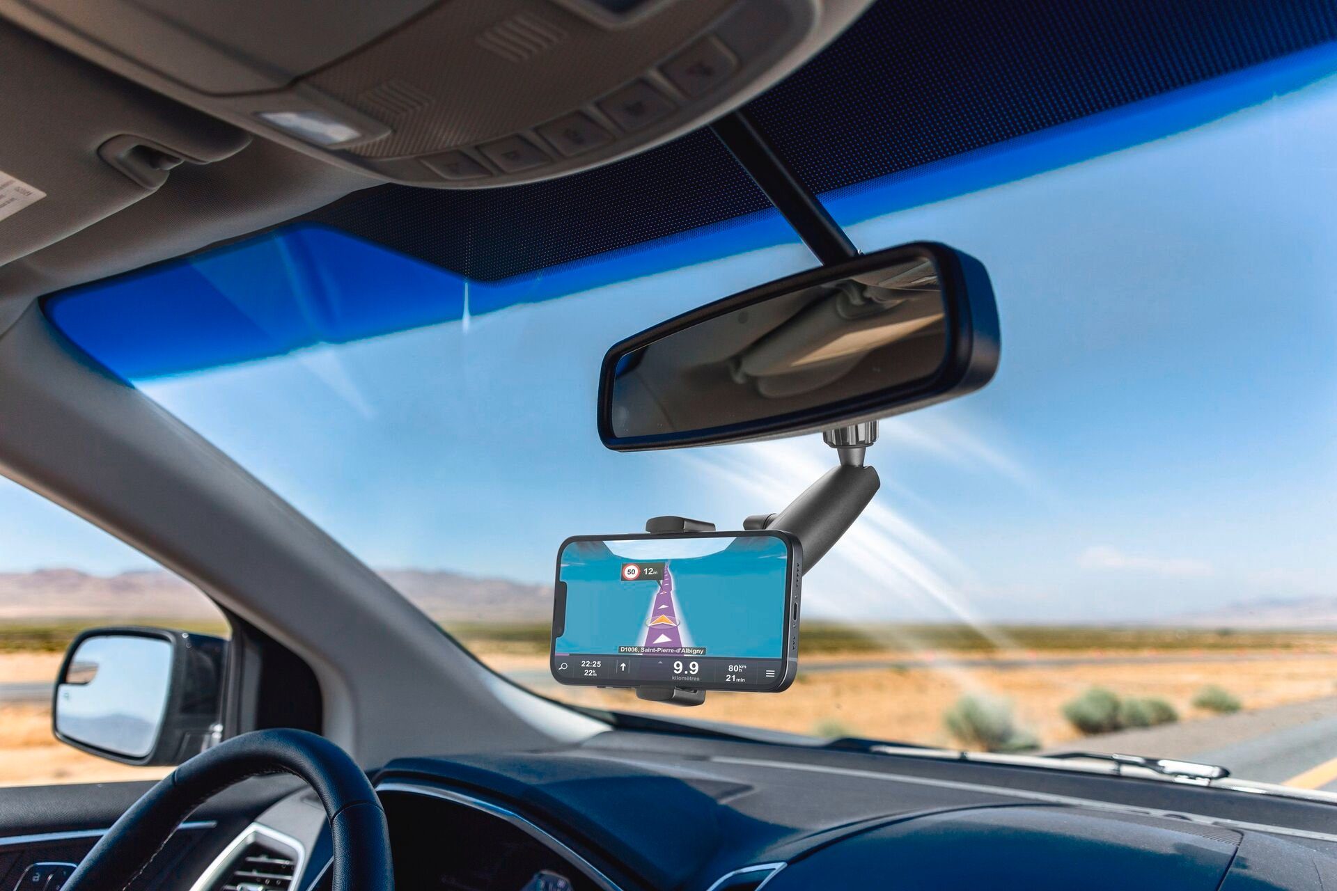 Cellularline Gsm-houder Spin Mirror Car Holder ter bevestiging aan de binnenspiegel/achteruitkijkspiegel, 360° draaibaar