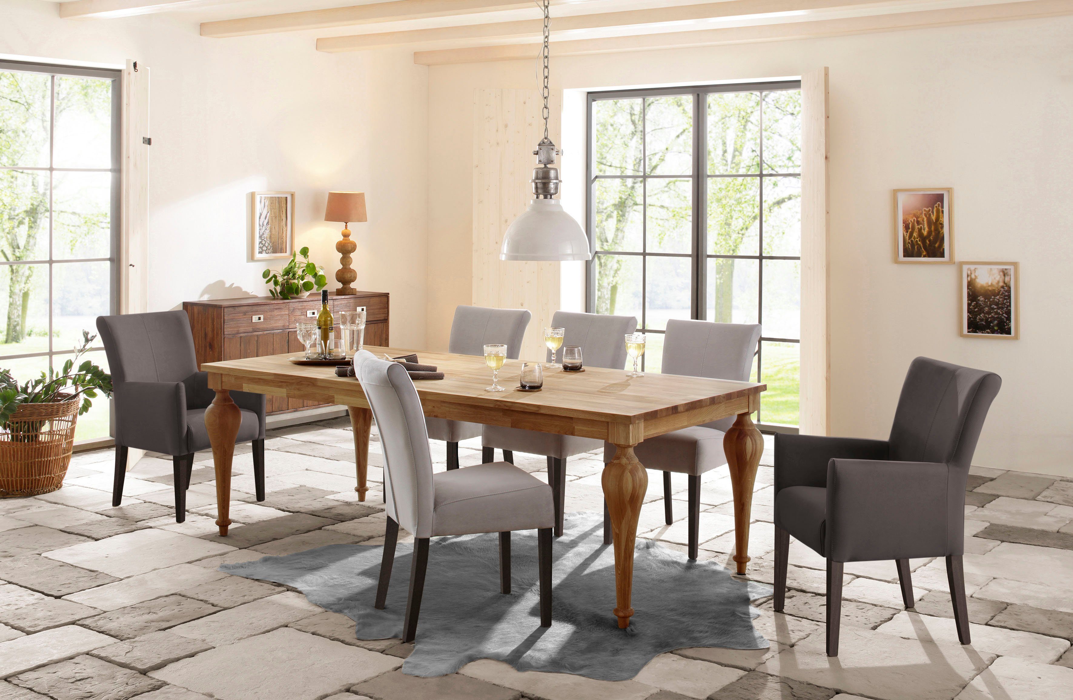 Home affaire Eetkamerstoel King Gestoffeerde stoel, fauteuil, massief houten frame