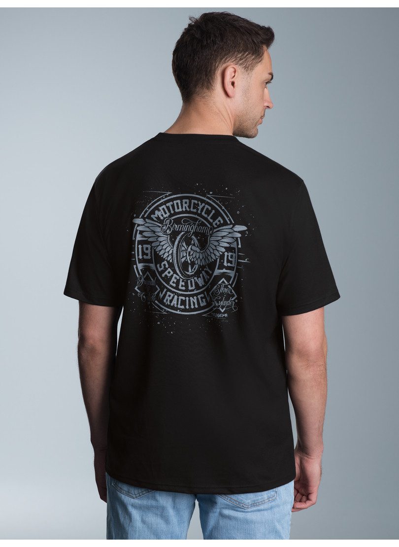 Trigema T-shirt TRIGEMA T-shirt met motor-print (1-delig) heren t-shirts maat M zwart