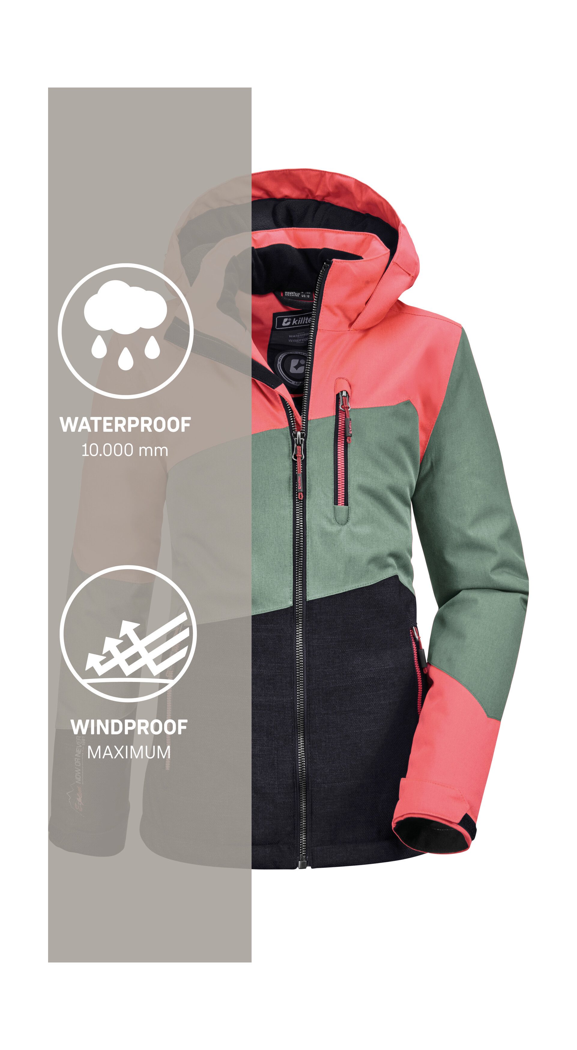 Killtec Outdoorjack Lynge GRLS JCKT B Waterdichte winterjas met capuchon, fleece, verstelbare mouwen