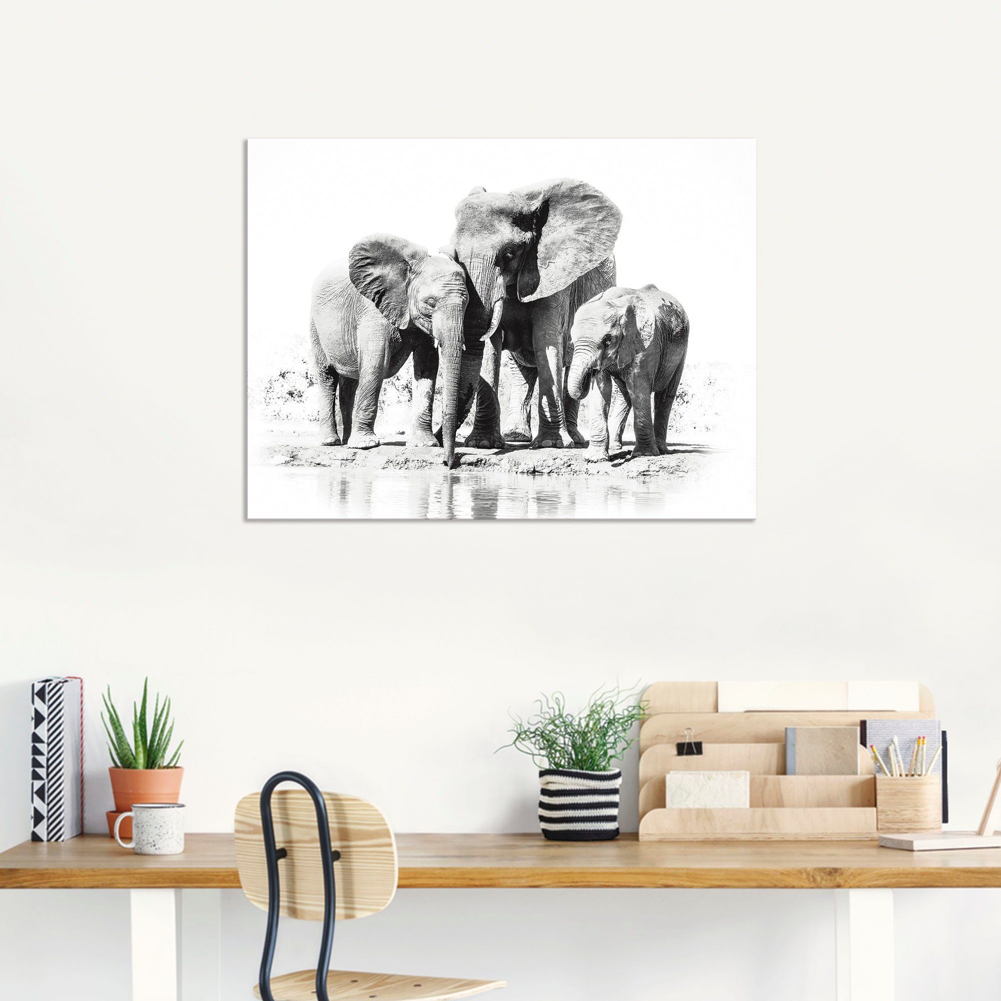 Artland Artprint Olifantenmoeder met kinderen als artprint van aluminium, artprint voor buiten, artprint op linnen, poster in verschillende maten. maten