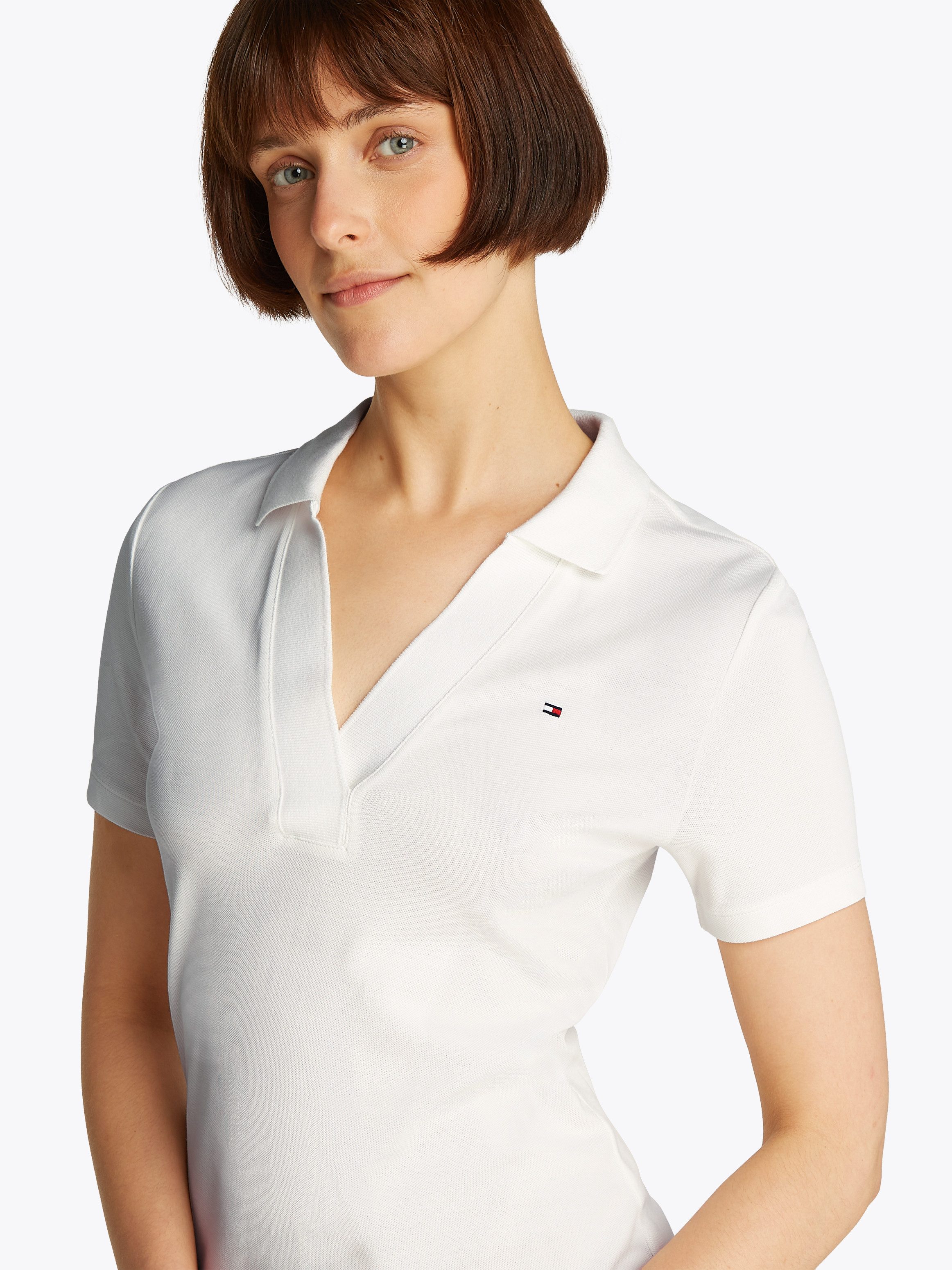 Tommy Hilfiger Polojurk SLIM OPEN NK POLO DRESS SS met geborduurde tommy hilfiger vlag