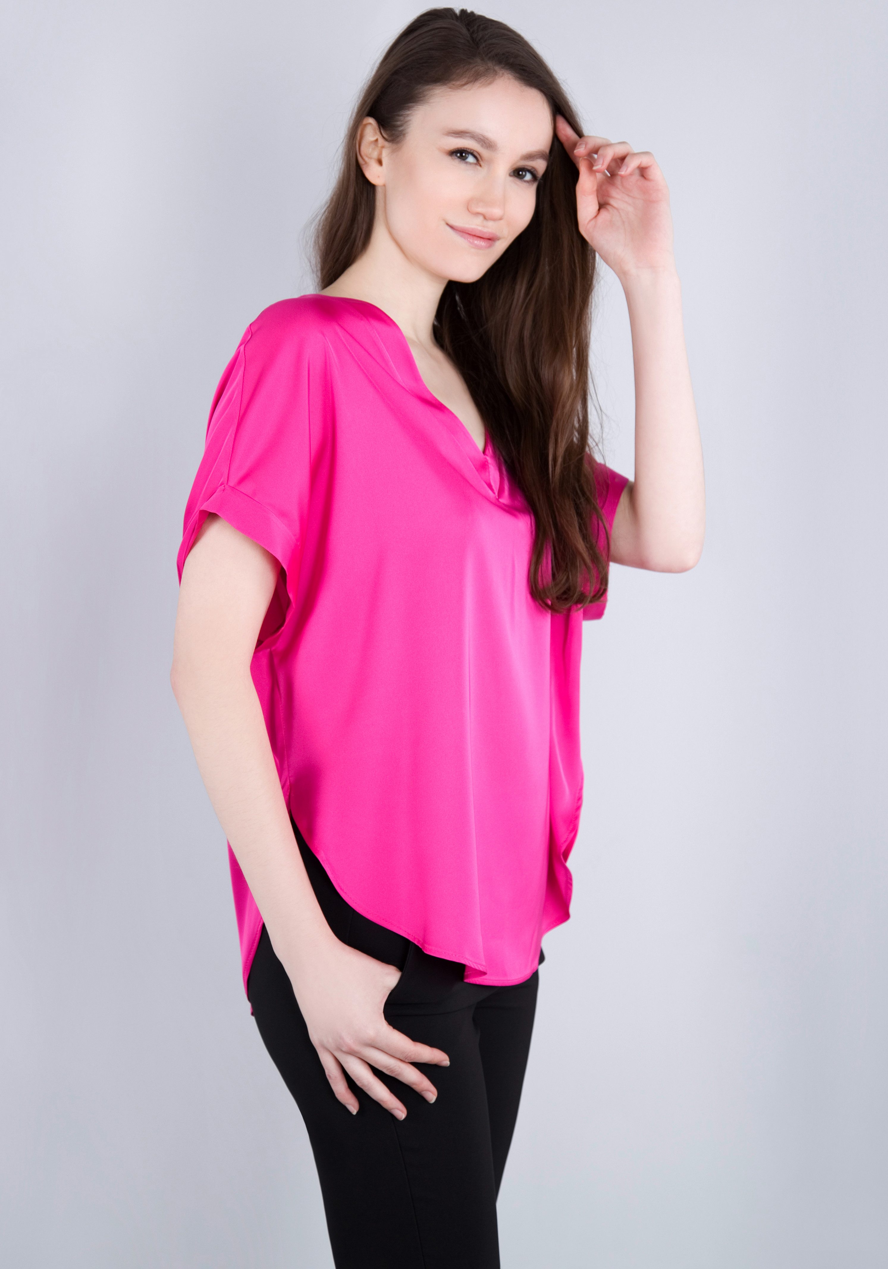 IMPERIAL Shirt Casual satijnen shirt met afgeronde zoom