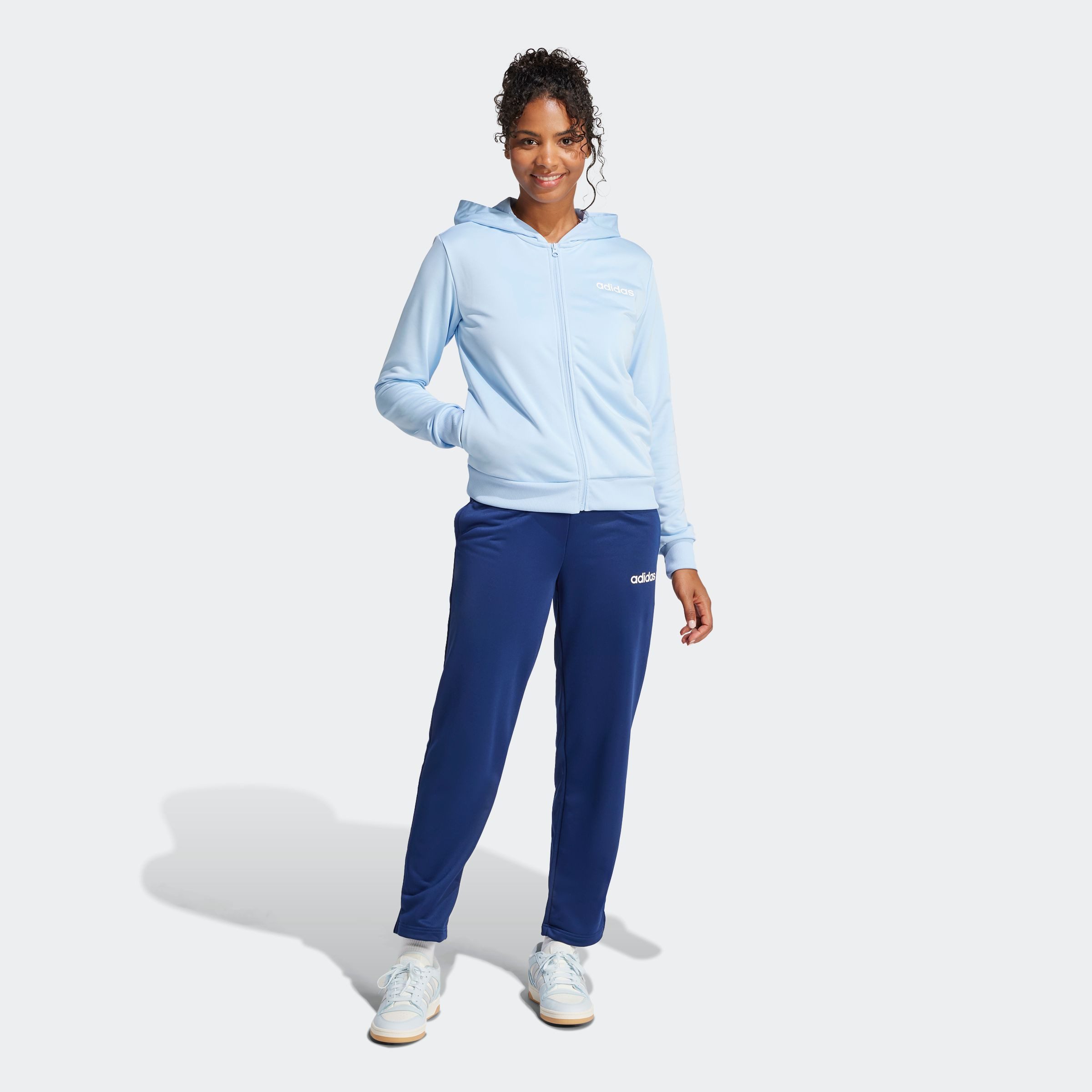 adidas Sportswear Trainingspak W LINEAR TS Trainingsjack met capuchon, trainingspak (2-delig) dames fitness maat XL blauw