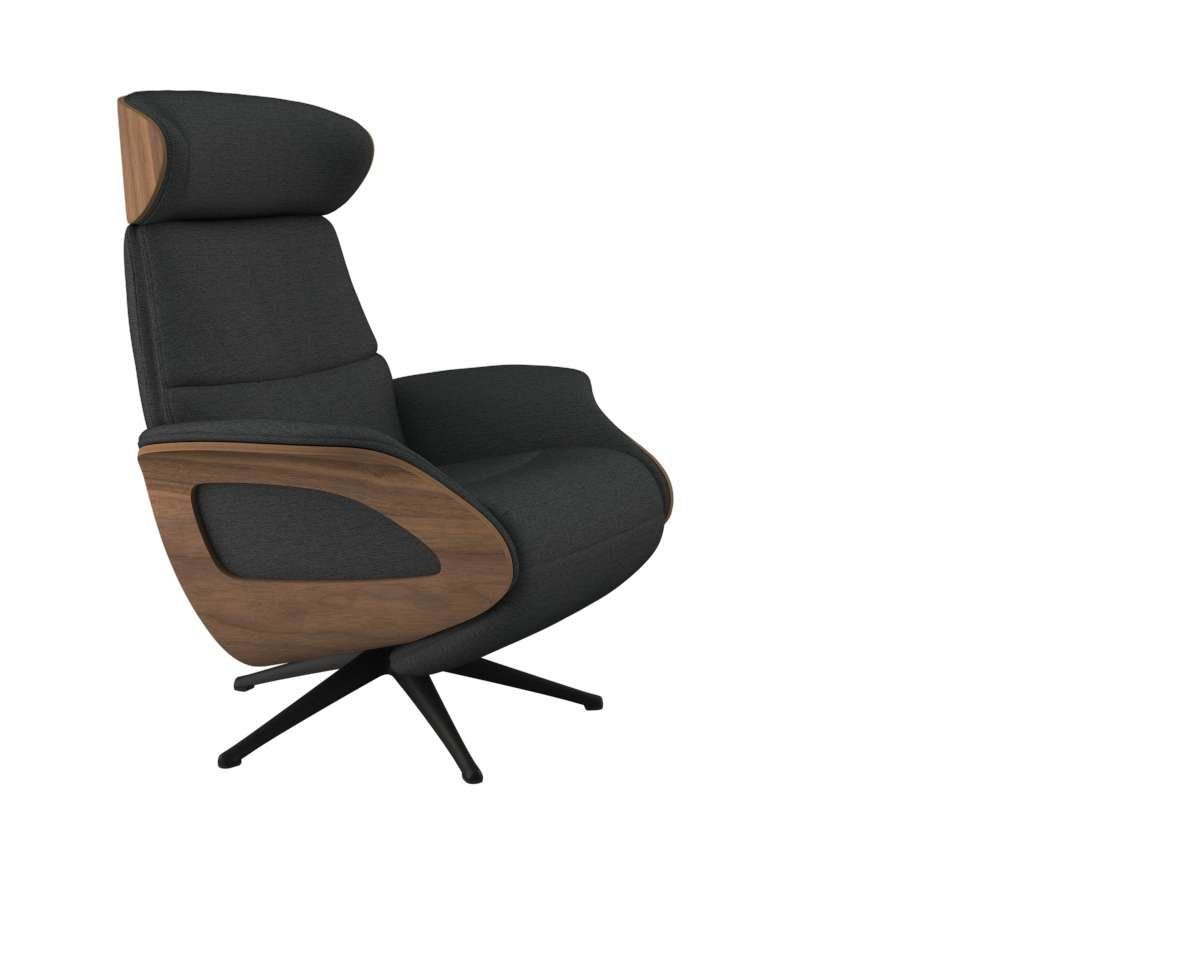 FLEXLUX Relaxfauteuil Clement praktische elektrische fauteuil Maat M, elektrische rug- en voetensteun, accu, armleuning Walnoot, zwarte poot