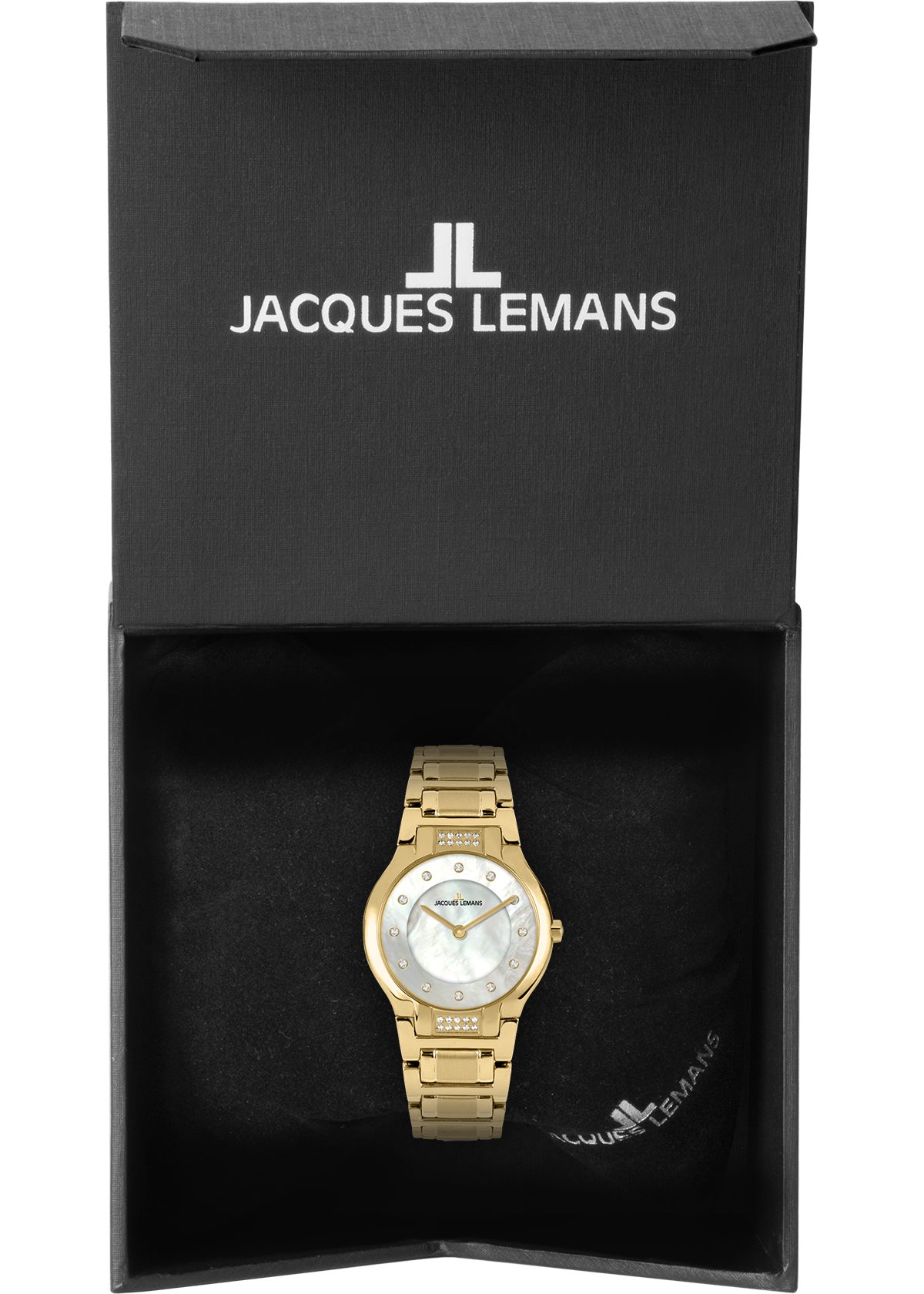 Jacques Lemans Kwartshorloge 1-2168F Polshorloge, dameshorloge, parelmoer wijzerplaat, witte topas-stenen, diamant