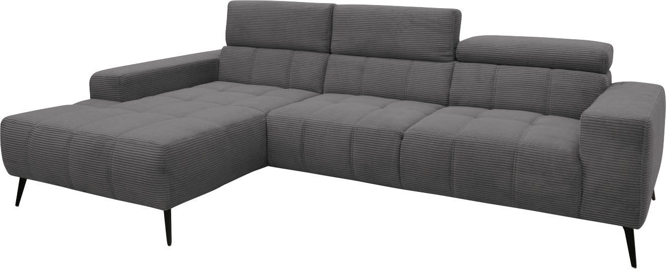 DOMO collection Hoekbank Trento L-vorm, met sledevoet of enkele voet naar keuze met verstelbare hoofdsteun, récamier links/rechts bestelbaar