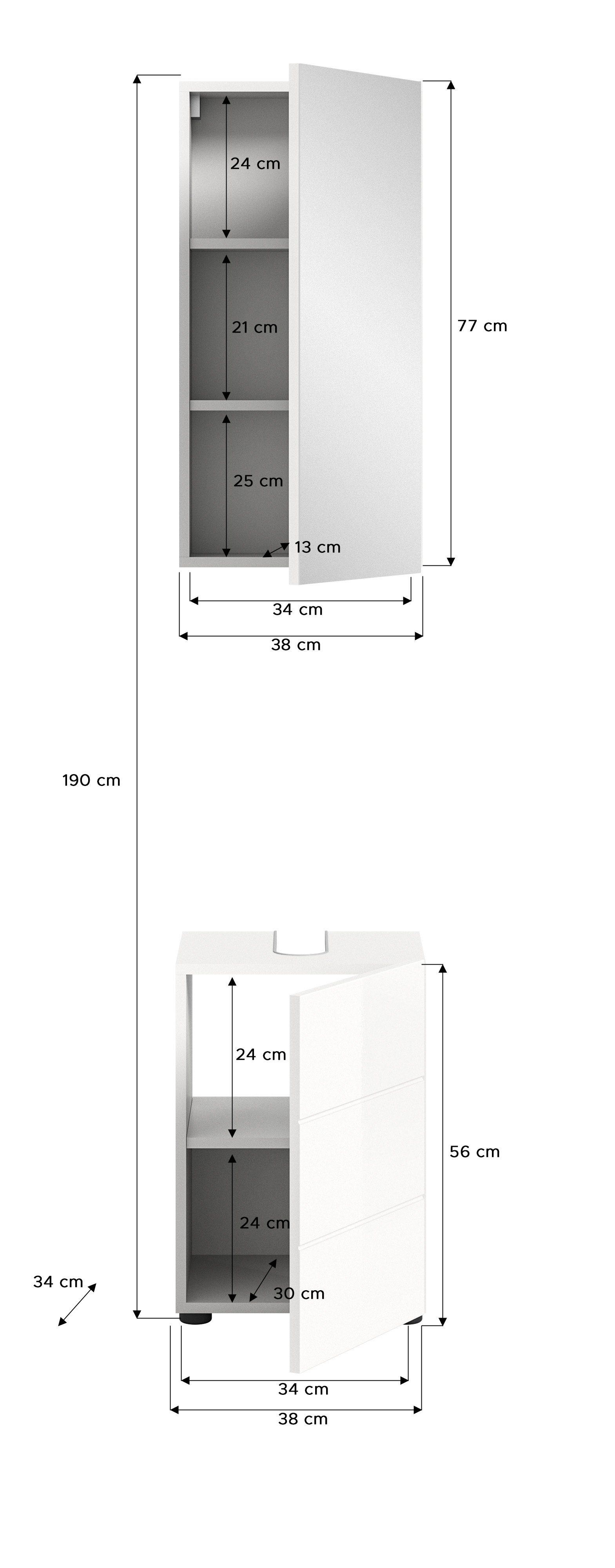 welltime Badmeubelset BIEL, TOPSELLER, 2-delig, incl. verlichting, MDF front, groeflook (2 stuks)