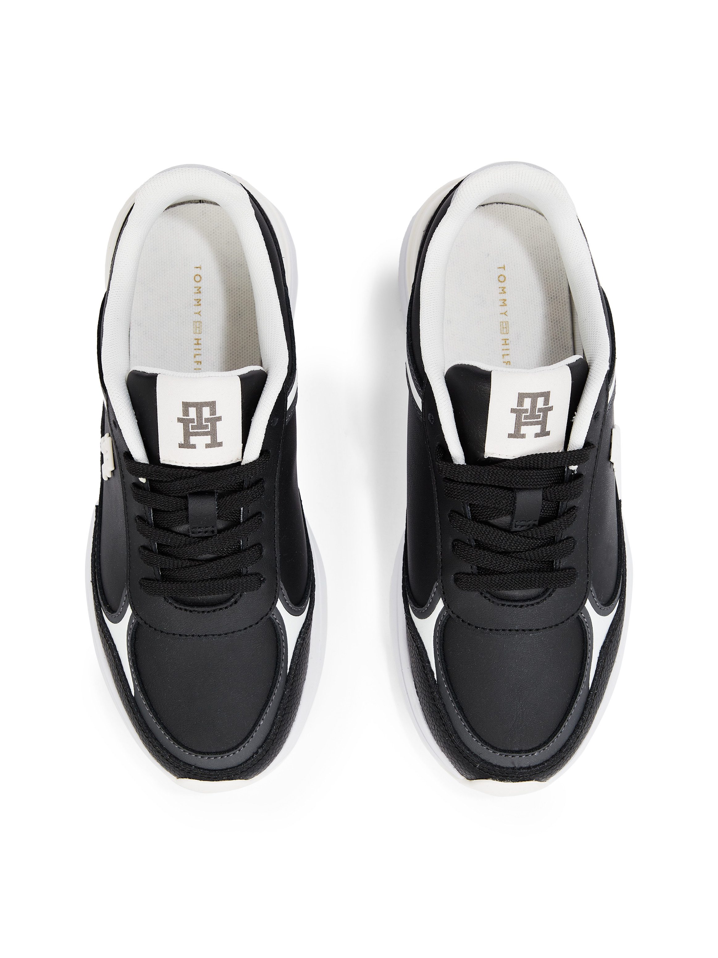 Tommy Hilfiger Sneakers met sleehak CASUAL FASHION RUNNER LTHR vrijetijdsschoen, lage schoen, veterschoen met contrast bies