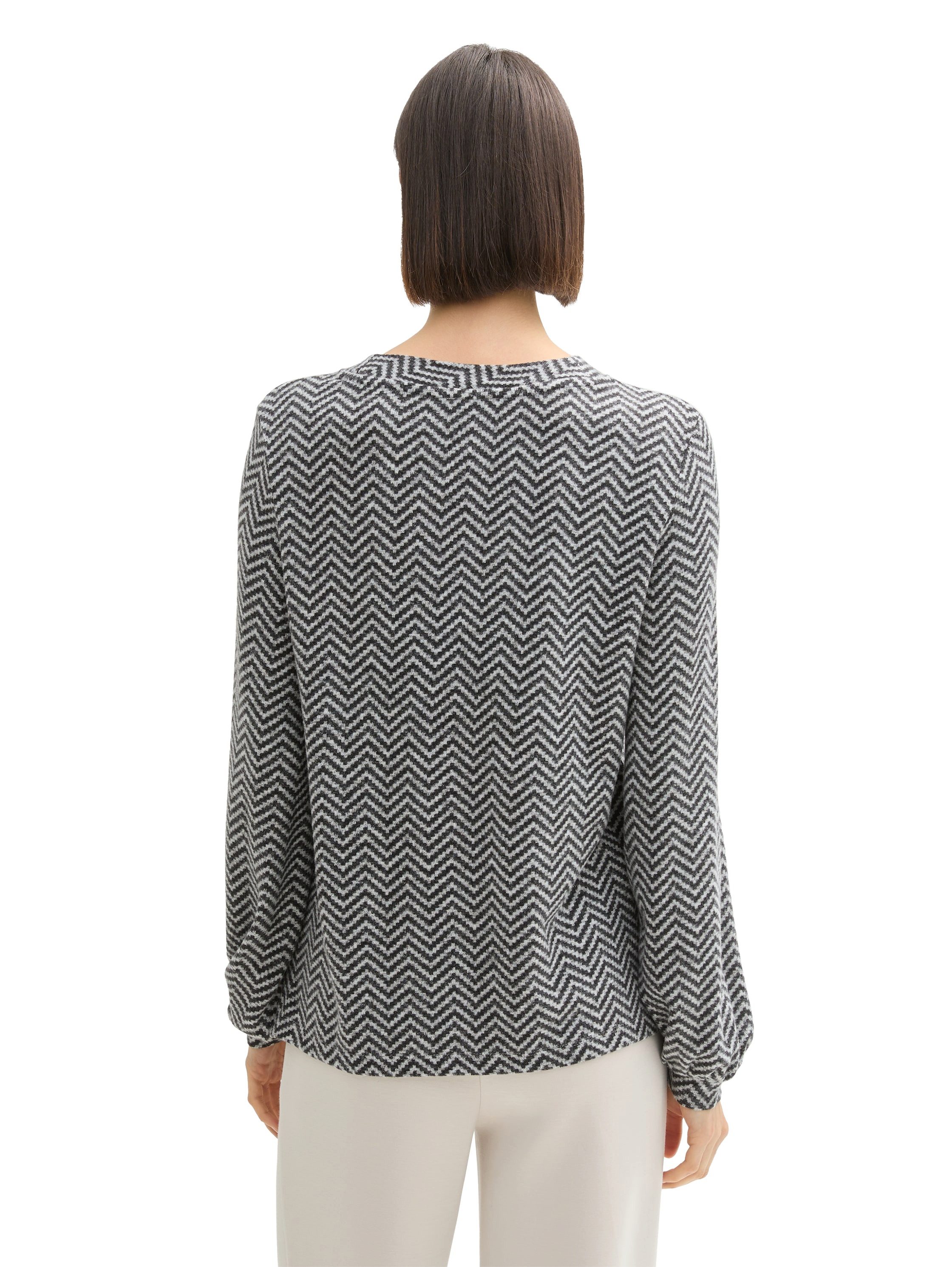 Tom Tailor Shirt met lange mouwen met visgraatpatroon en ronde hals