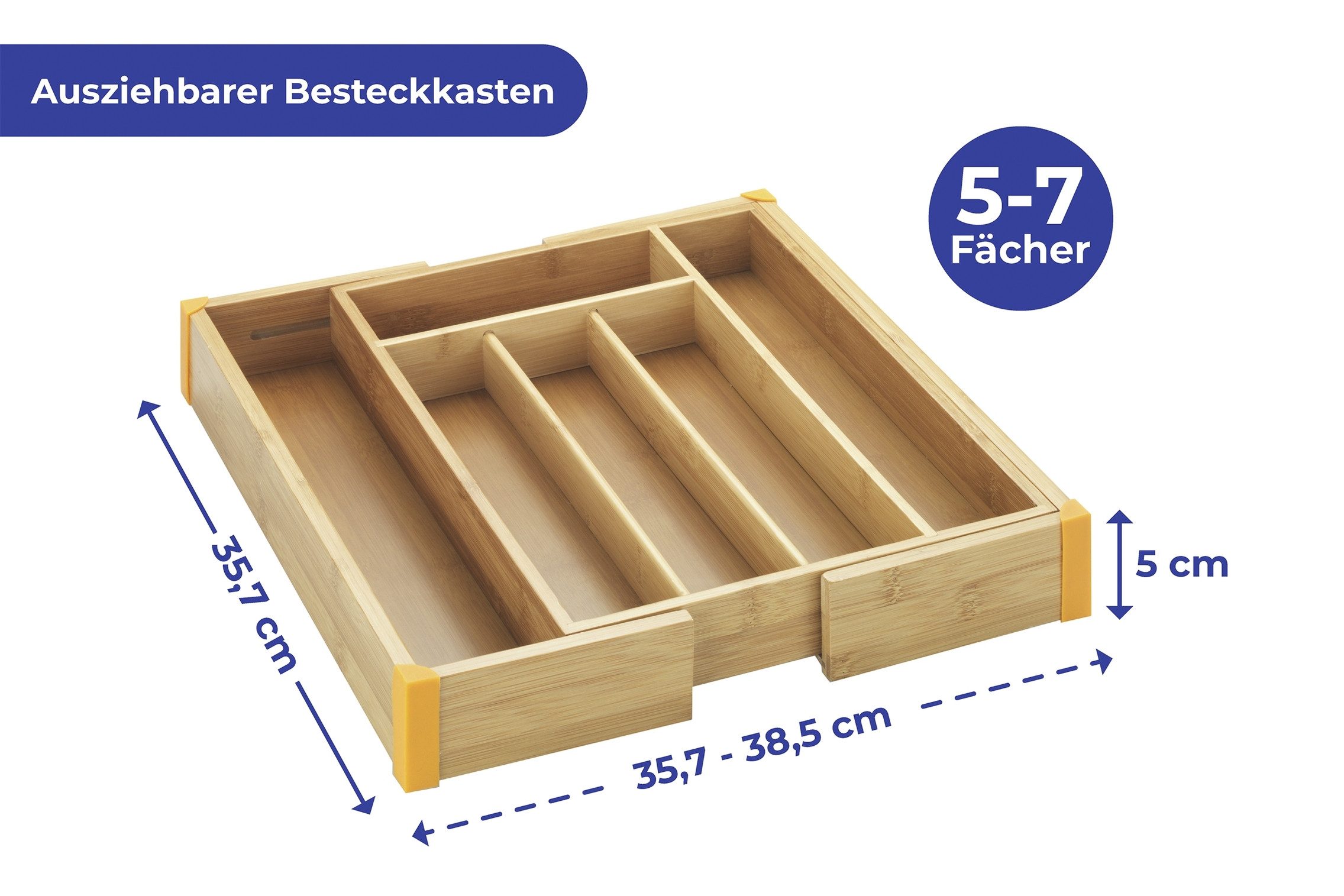 Maximex Bestekbak Bamboe uitschuifbare lade-inzet, gesorteerde opslag van bestek