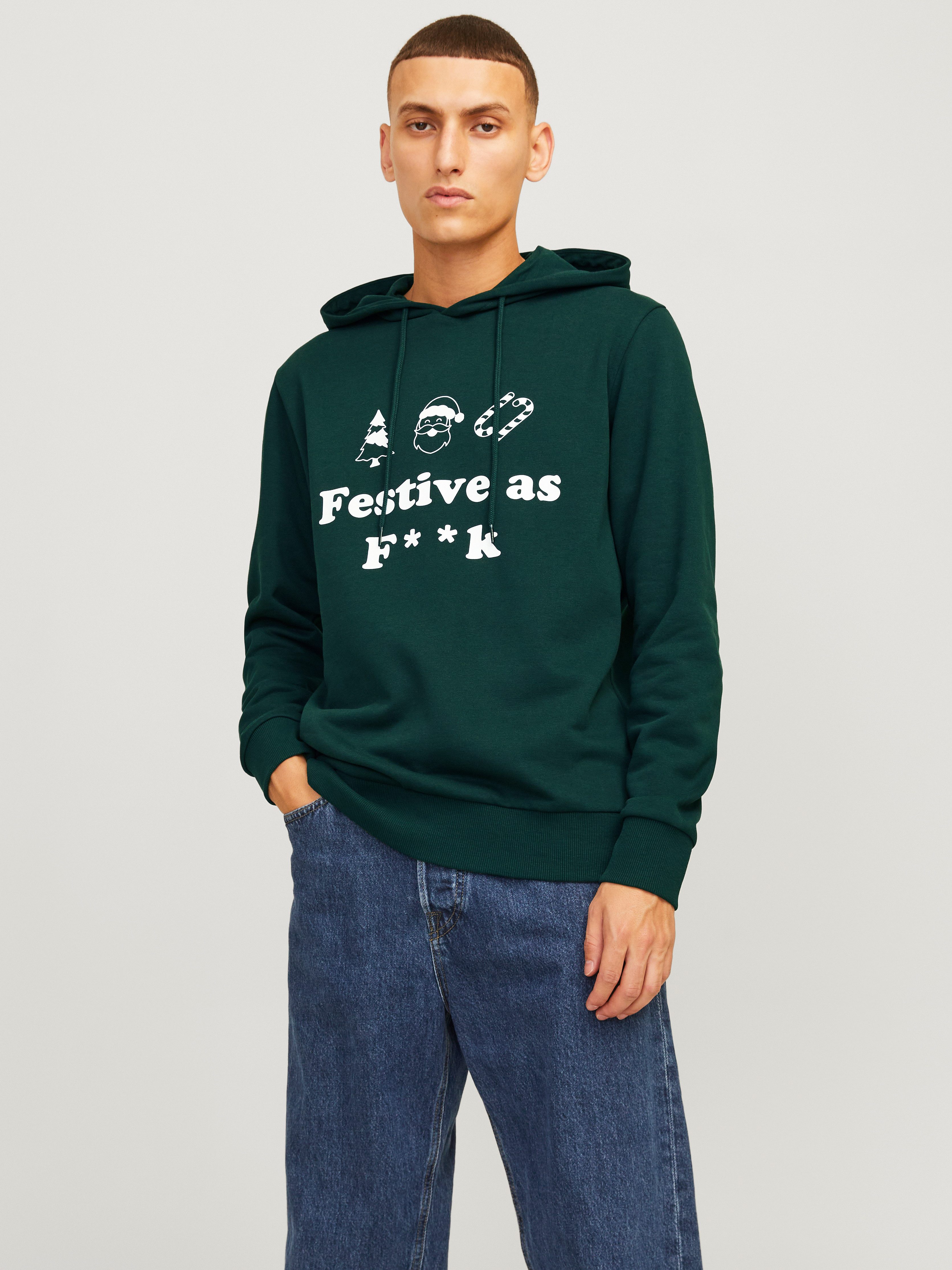Jack & Jones Hoodie JJXMAS ONE COLOR FUNNY SWEAT HOOD heren hoodies maat L groen