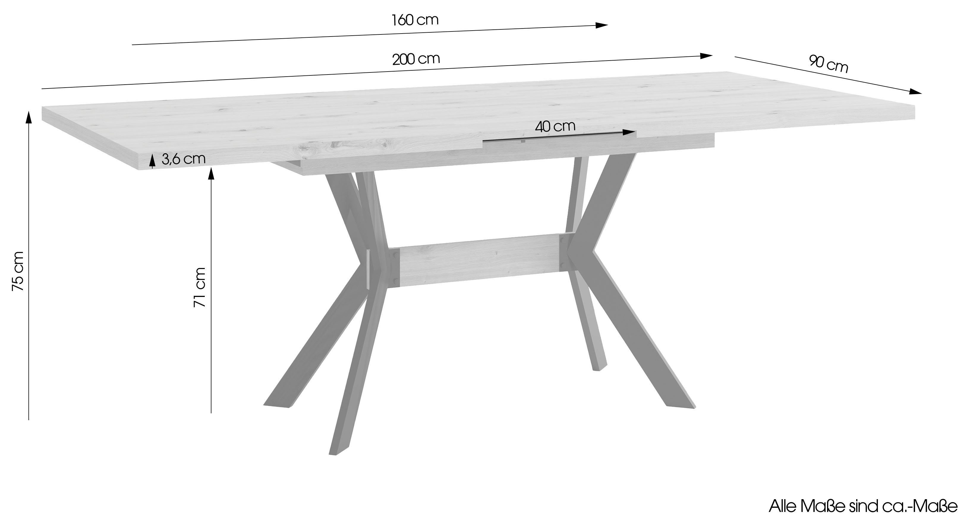 byLIVING Eettafel Bremen uittrekbaar met binnenin geplaatst inlegblad, 160 op 200 cm