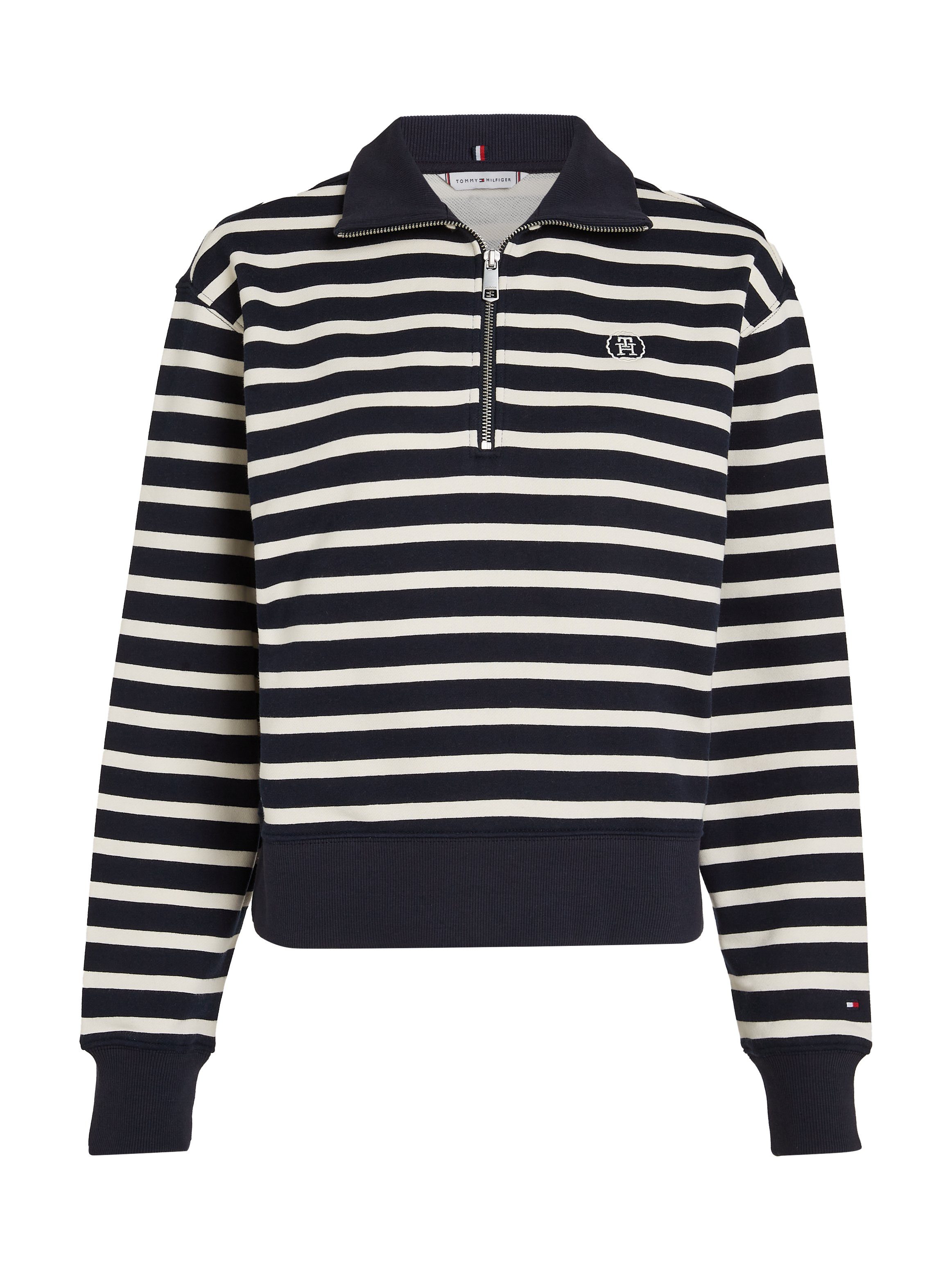 Tommy Hilfiger Sweater SMD BRETON STRIPE 1/2 ZIP HWK Polokraag met rits, gestreept, logo-borduursel